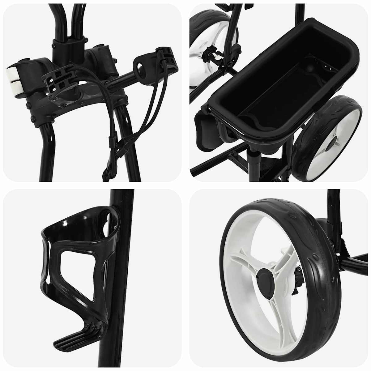 Golf Trolley med sæde Sort og Hvid Jern Sammenklappelig - Billede 6