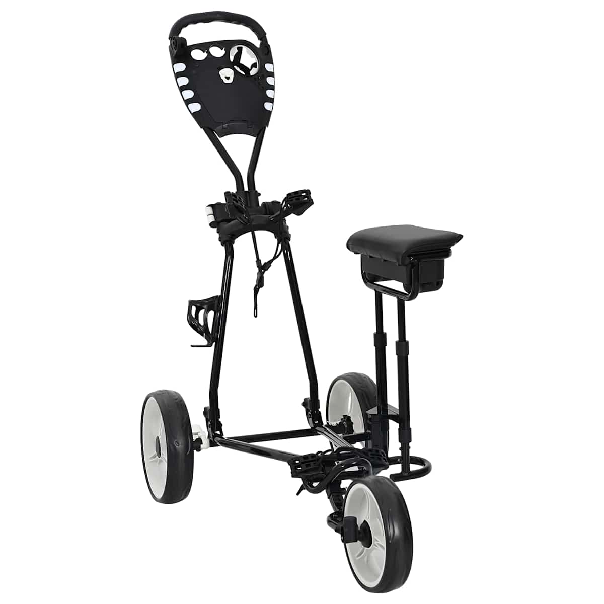 Golf Trolley med sæde Sort og Hvid Jern Sammenklappelig