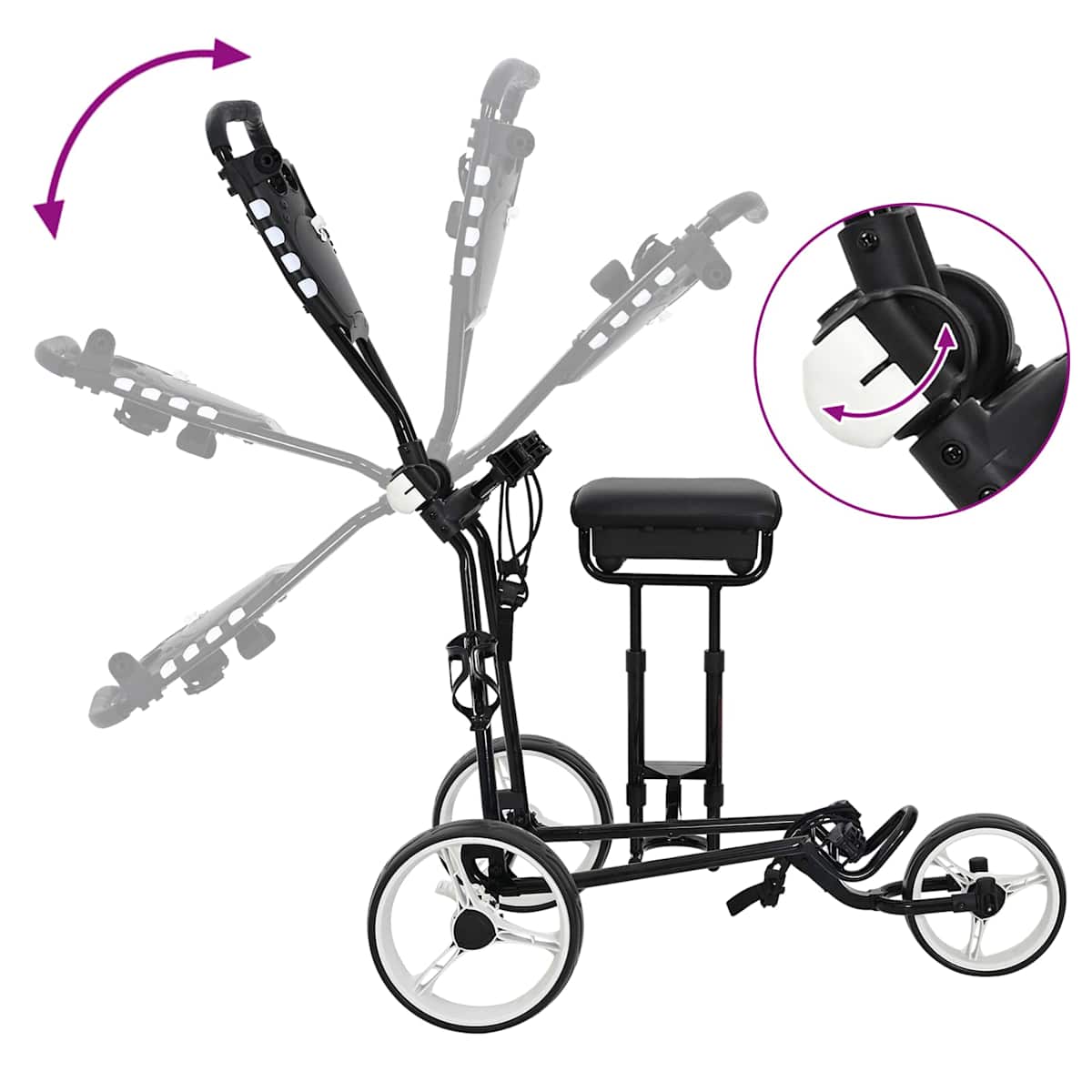 Golf Trolley med sæde Sort og Hvid Jern Sammenklappelig - Billede 9