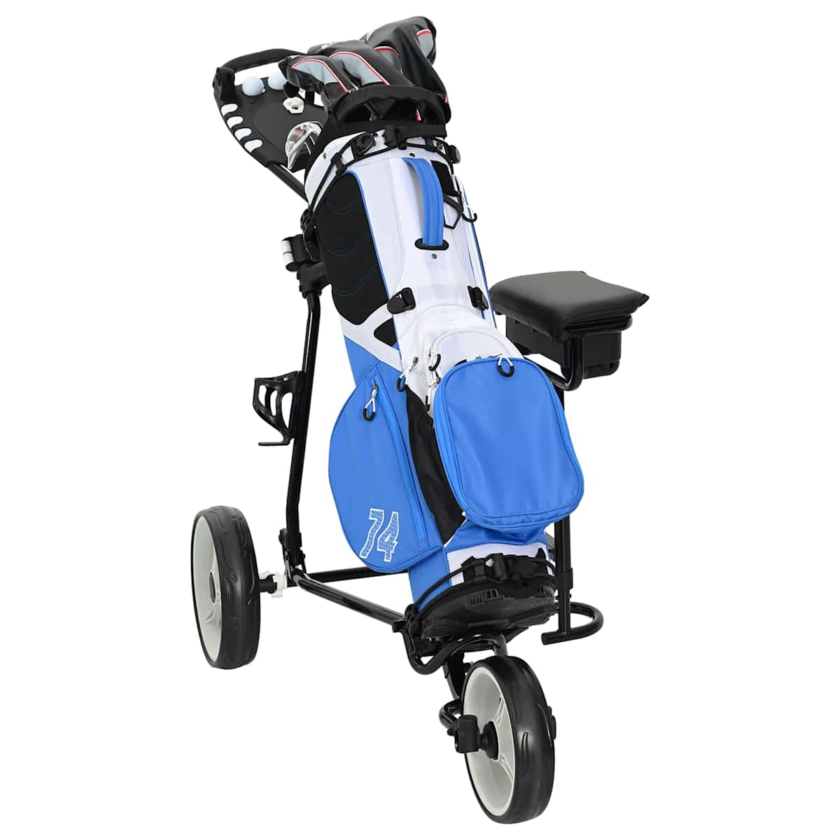 Golf Trolley med sæde Sort og Hvid Jern Sammenklappelig - Billede 2