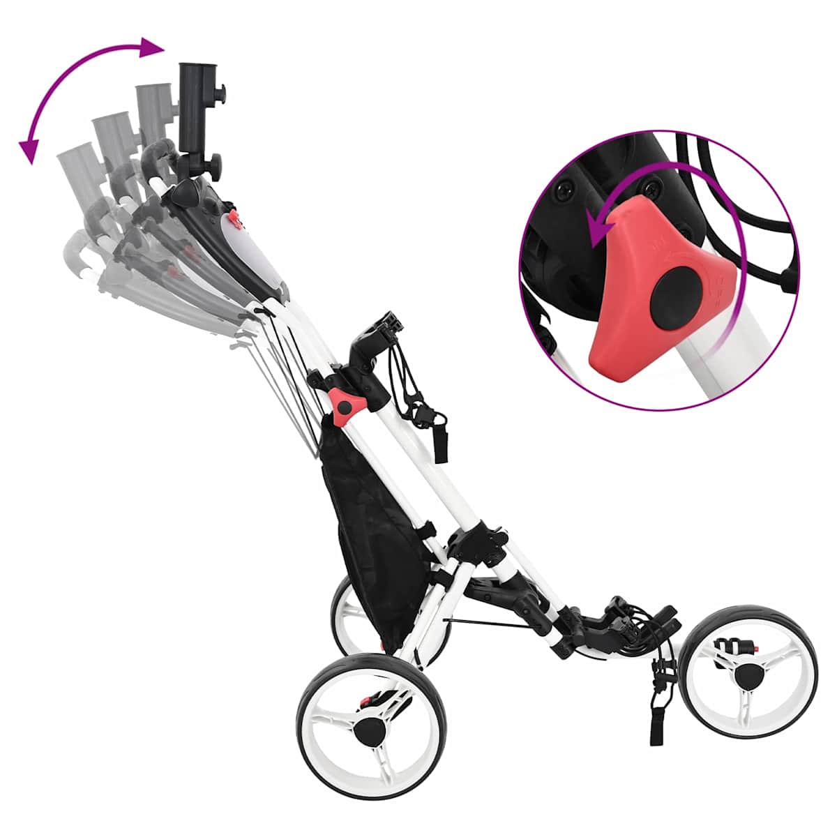 Golf Trolley Sort og Hvid Aluminium Sammenklappelig - Billede 9