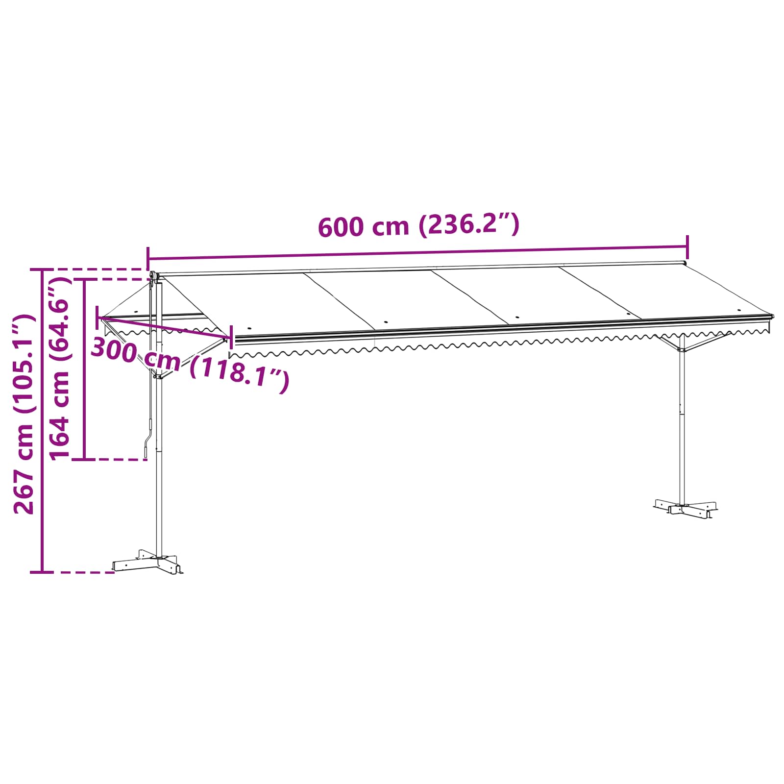 Vrijstaande luifel Grijs 6 x 3 m Polyester image 11