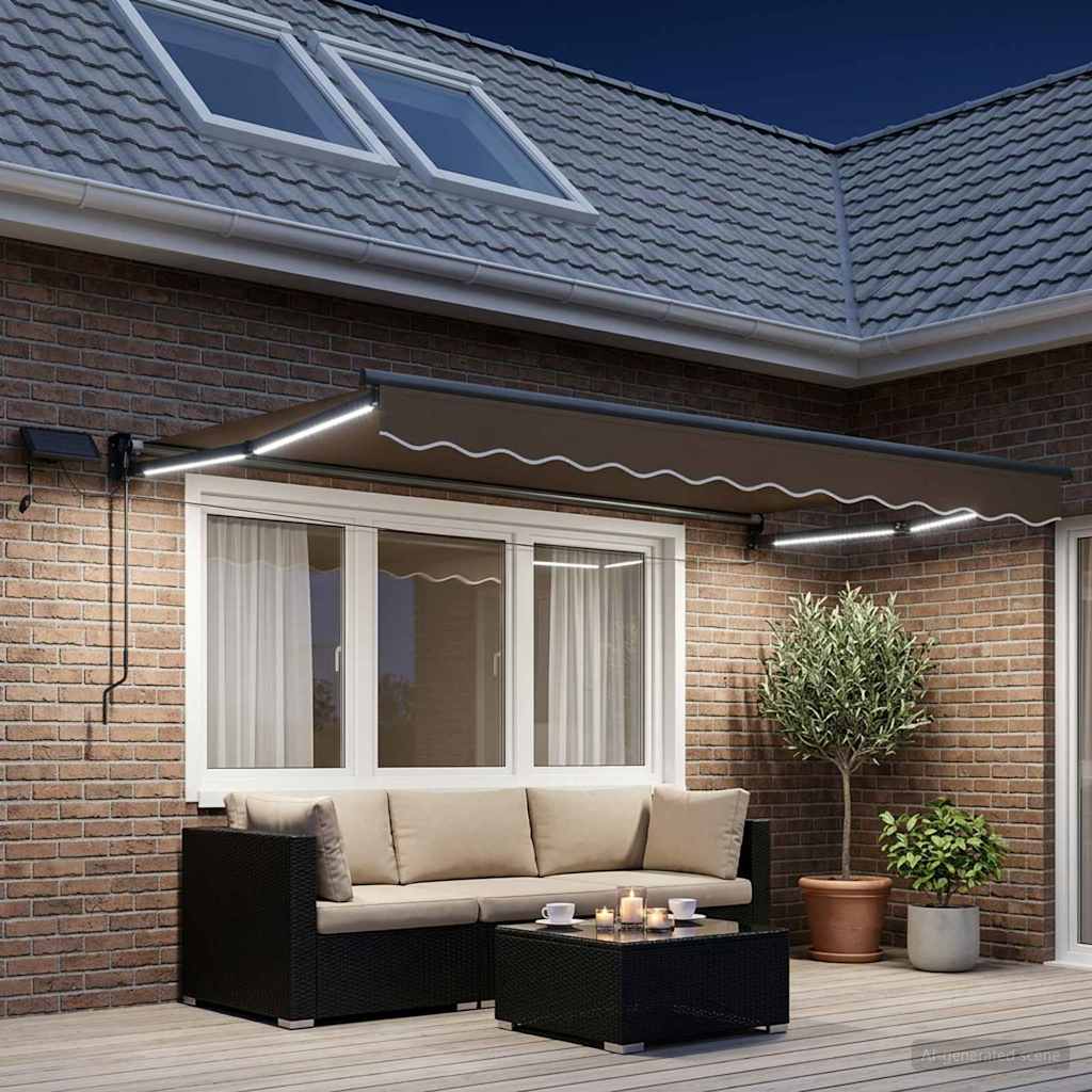 vidaXL Ročna zložljiva senčnica z LED lučmi Taupe
