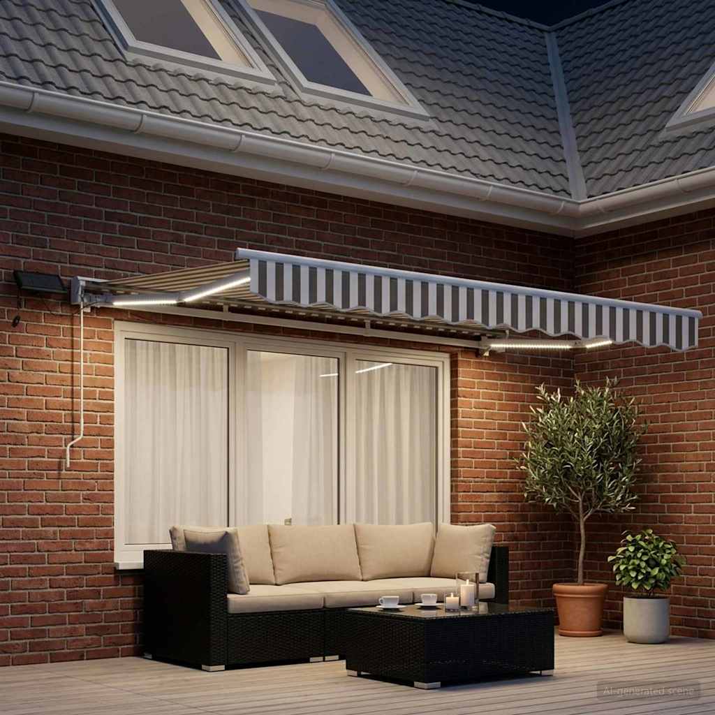 vidaXL Ročno senčilo s LED-ji Svetlo siva in bela. 3 x 2,5 m - slika 3