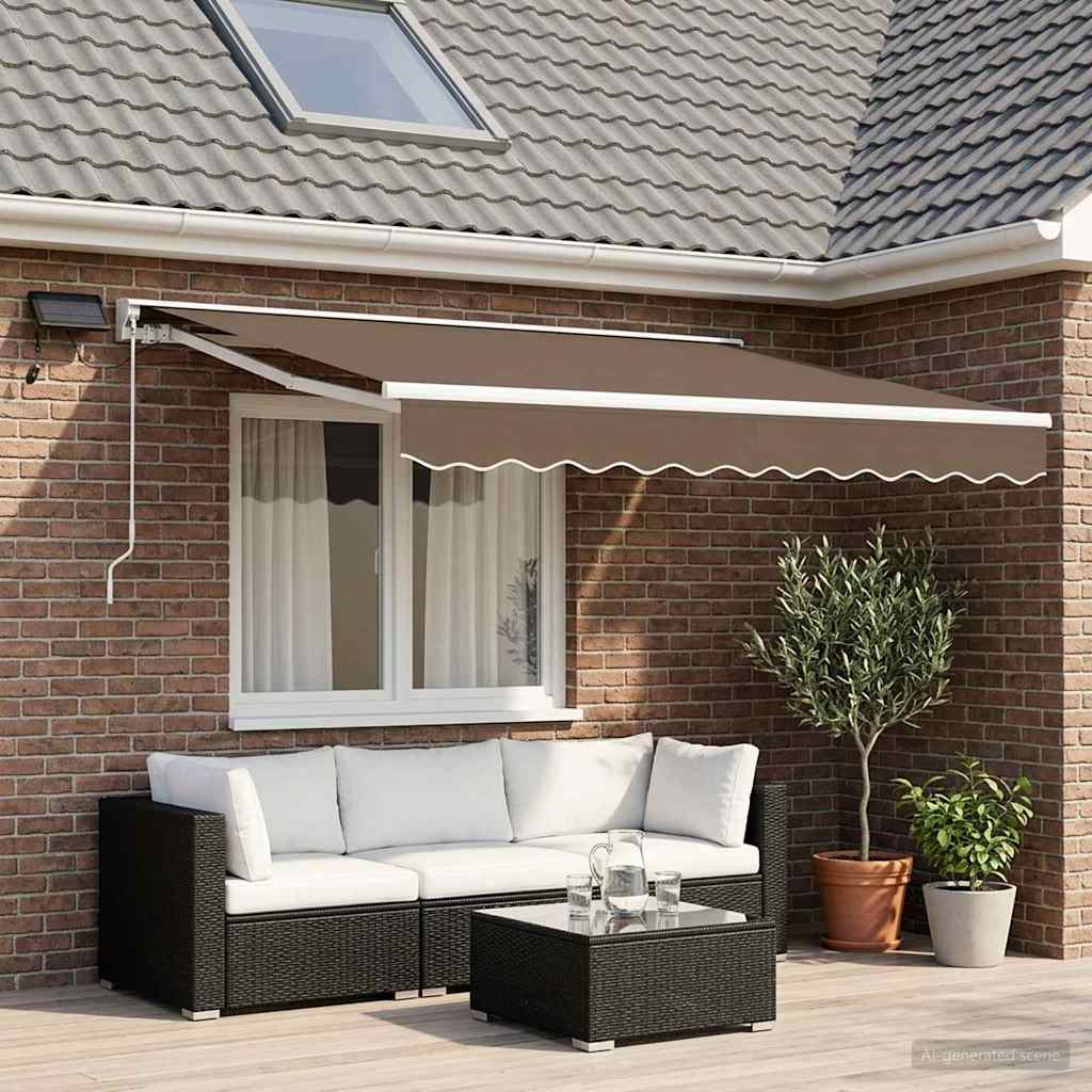 vidaXL Ročno senčilo s LED-ji Taupe 2,5 x 2 m Poliester s PU premazom