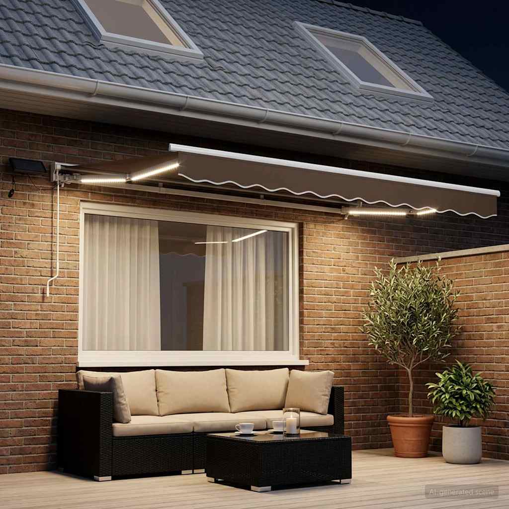 vidaXL Ročno senčilo s LED-ji Taupe 3,5 x 2 m Poliester s PU premazom