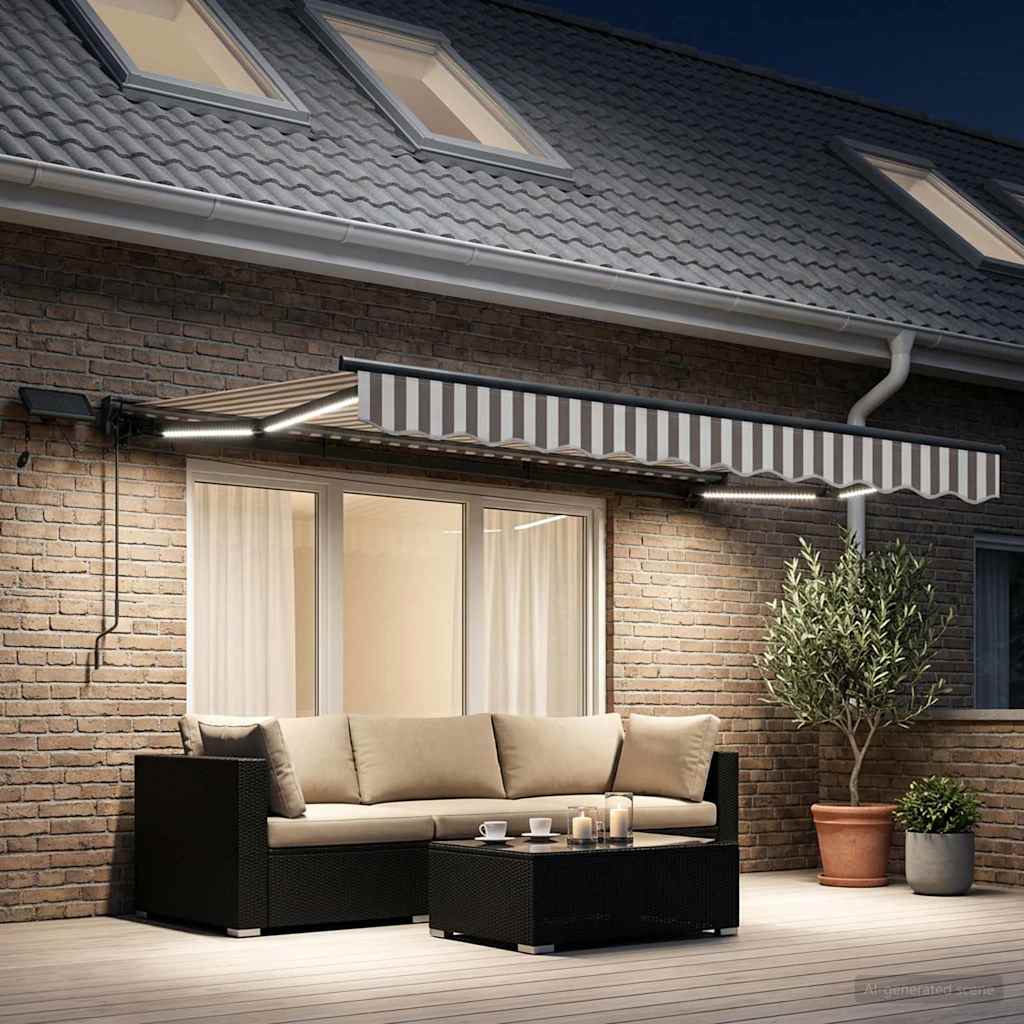 vidaXL Ročno senčilo s LED-ji Svetlo siva in bela. 3,5 x 2,5 m