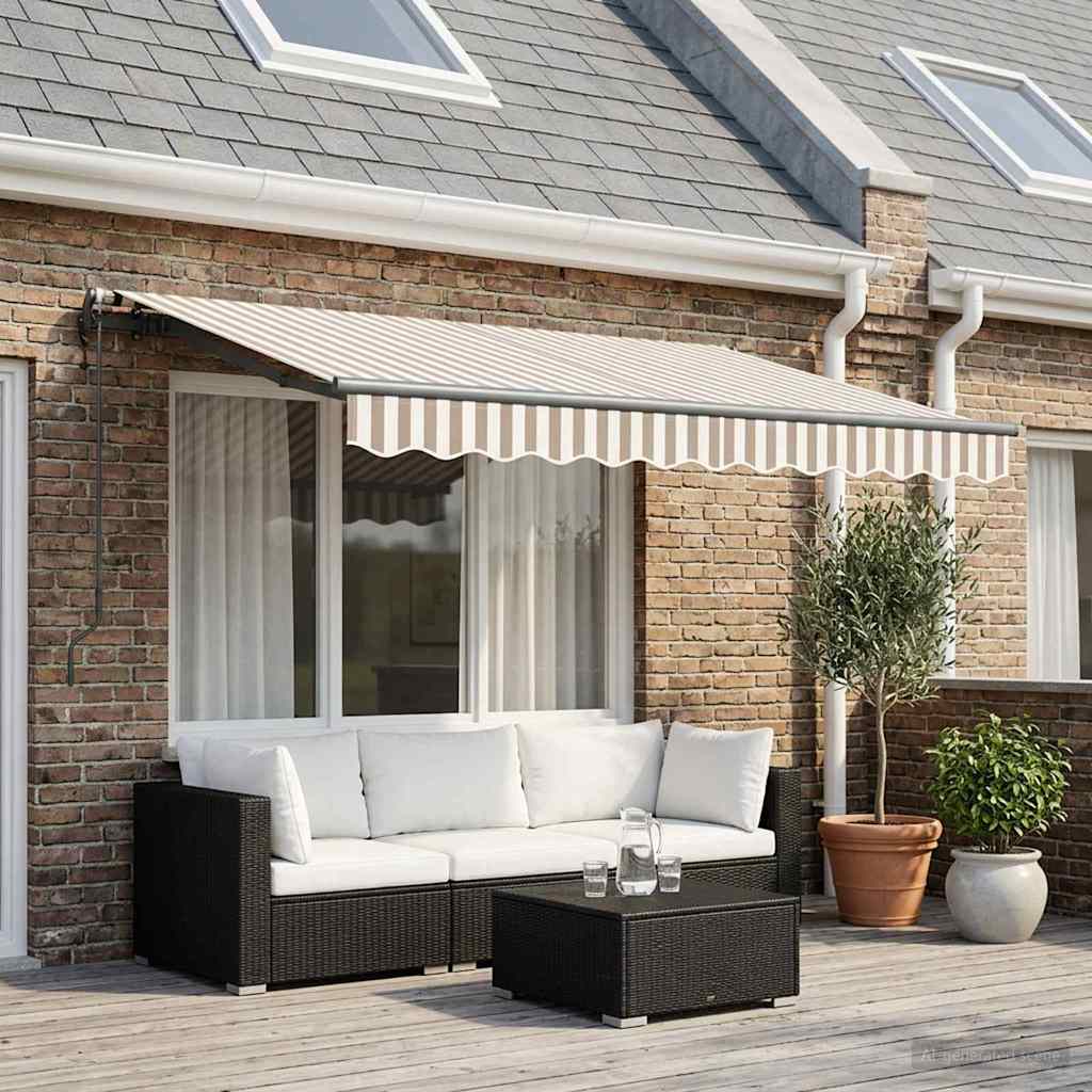vidaXL Copertină retractabilă Gri deschis și alb. 300 x 250 cm