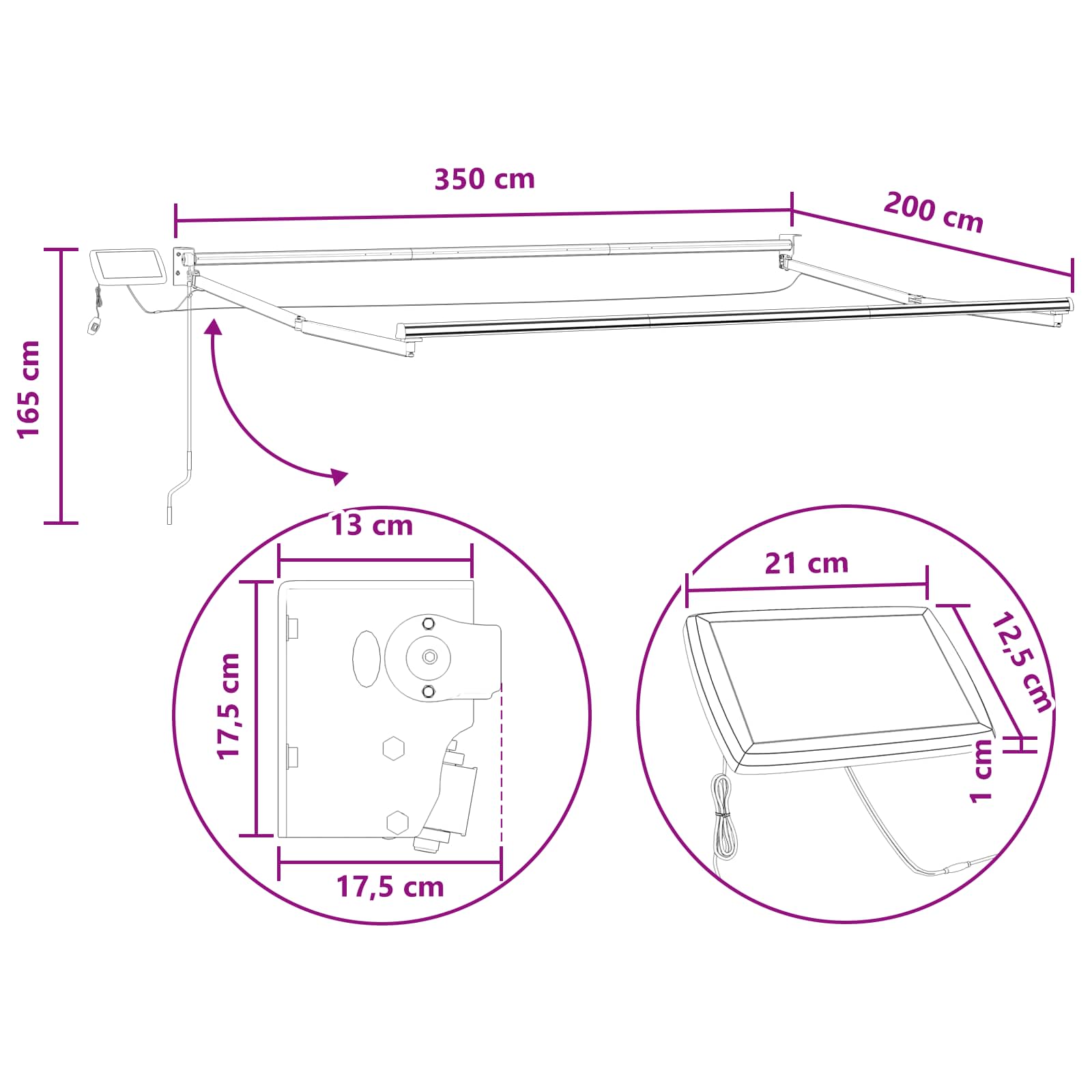 Χειροκίνητη αναδιπλούμενη τέντα με LED Taupe - Image 8