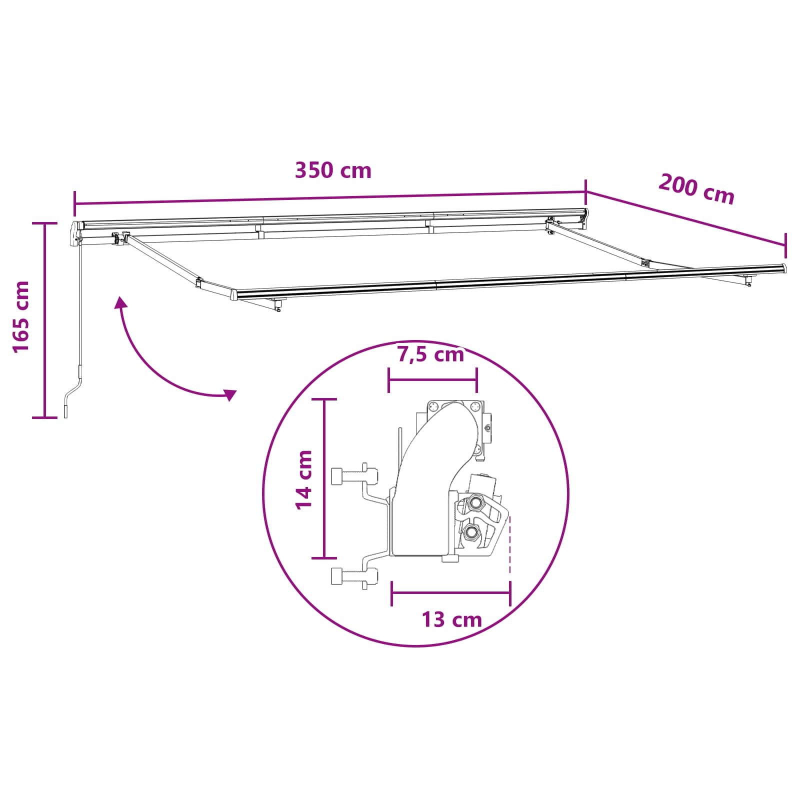 Inklapbaar Zonnescherm Lichtgrijs en wit. 3,5 x 2 m Stof image 6