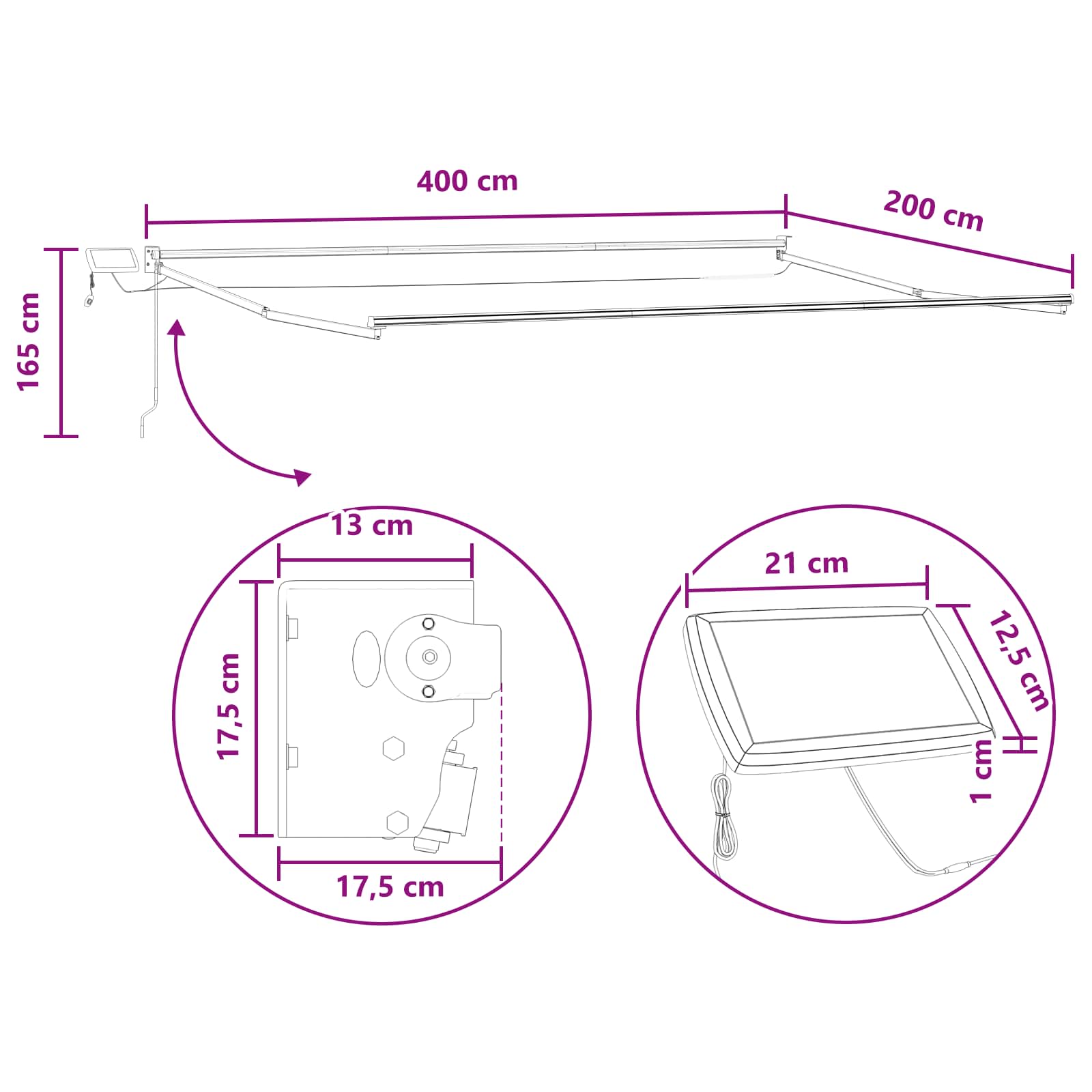 Handbediende luifel met LED's Taupe 100% Polyester en Aluminium image 10