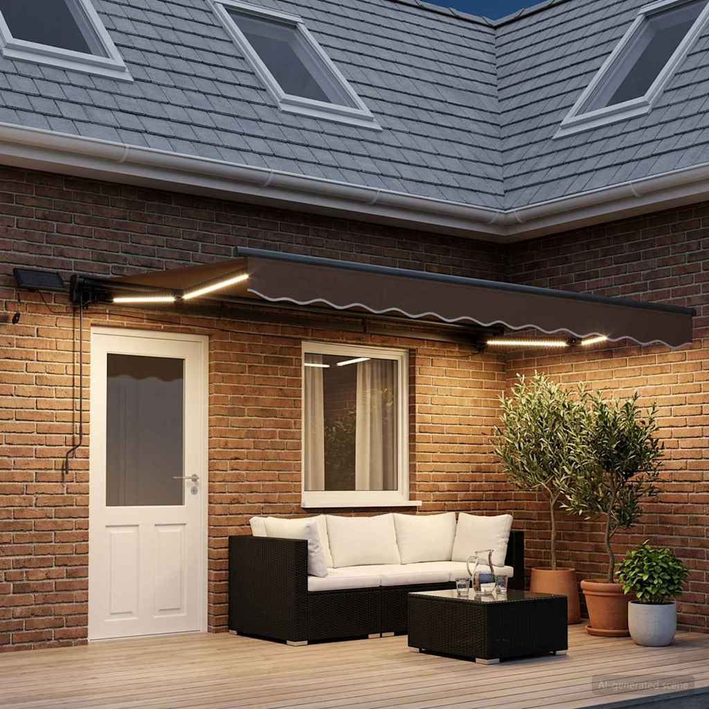 vidaXL Ročno senčilo s LED-ji Taupe 4 × 3,5 m Poliester s PU premazom - slika 3