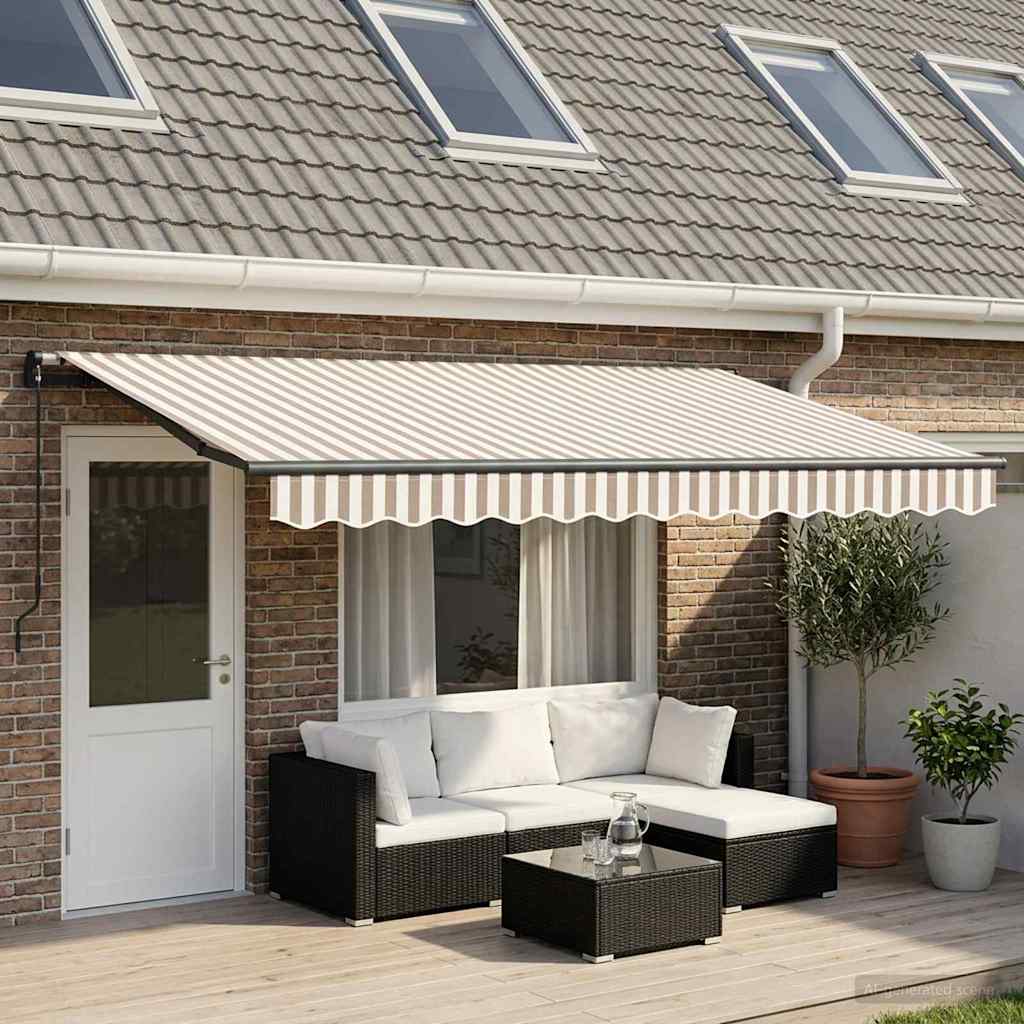 vidaXL Retraktilna tenda Svetlo siva in bela. 500 × 350 cm