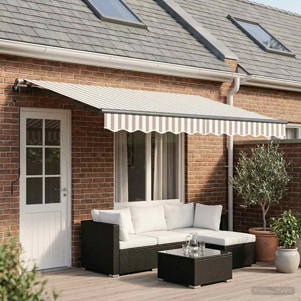 vidaXL Copertină retractabilă Gri deschis și alb. 400 × 350 cm