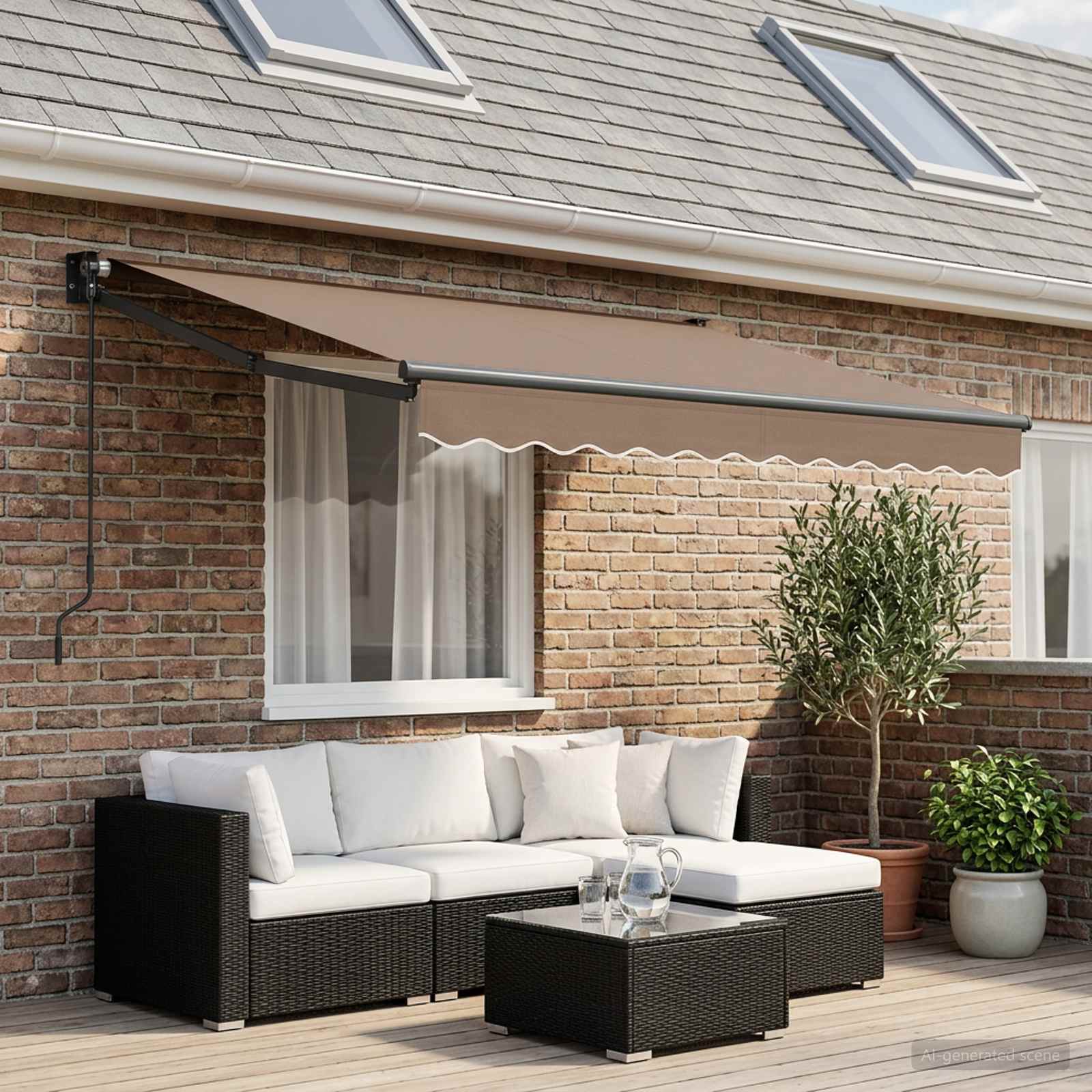 vidaXL Vlečna tenda Taupe 3,5 x 2,5 m Poliester in aluminij