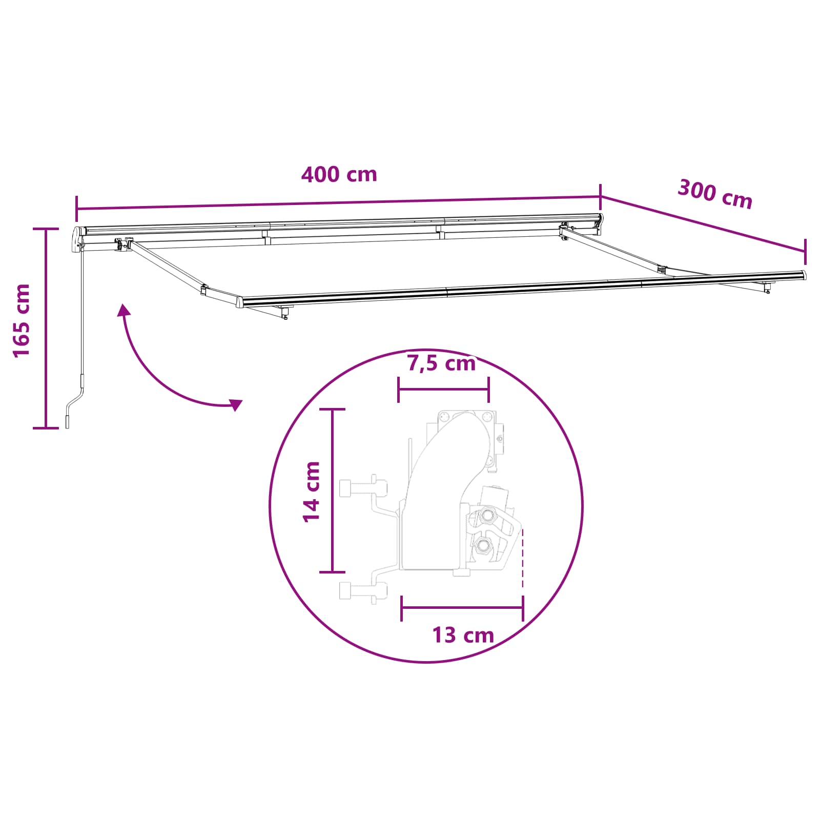Uitschuifbare luifel Lichtgrijs en wit. 4 × 3 m image 6