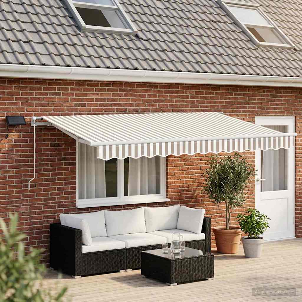 vidaXL Copertină retractabilă Gri deschis și alb. 400 × 300 cm