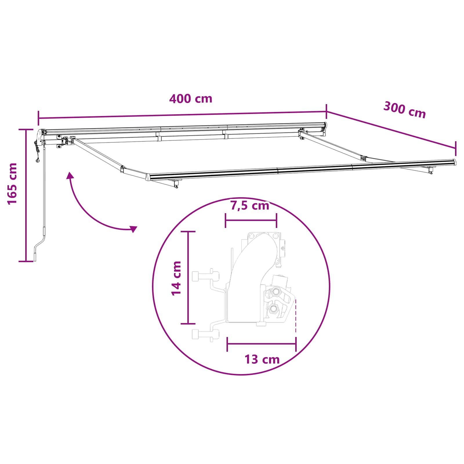 Inklapbaar Zonnescherm Lichtgrijs en wit. 400 × 300 cm image 7