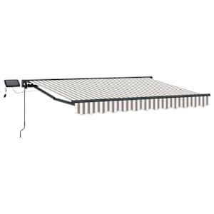 vidaXL Manuaalne varikatus LED-idega Helehall ja valge 4 &times; 3 m
