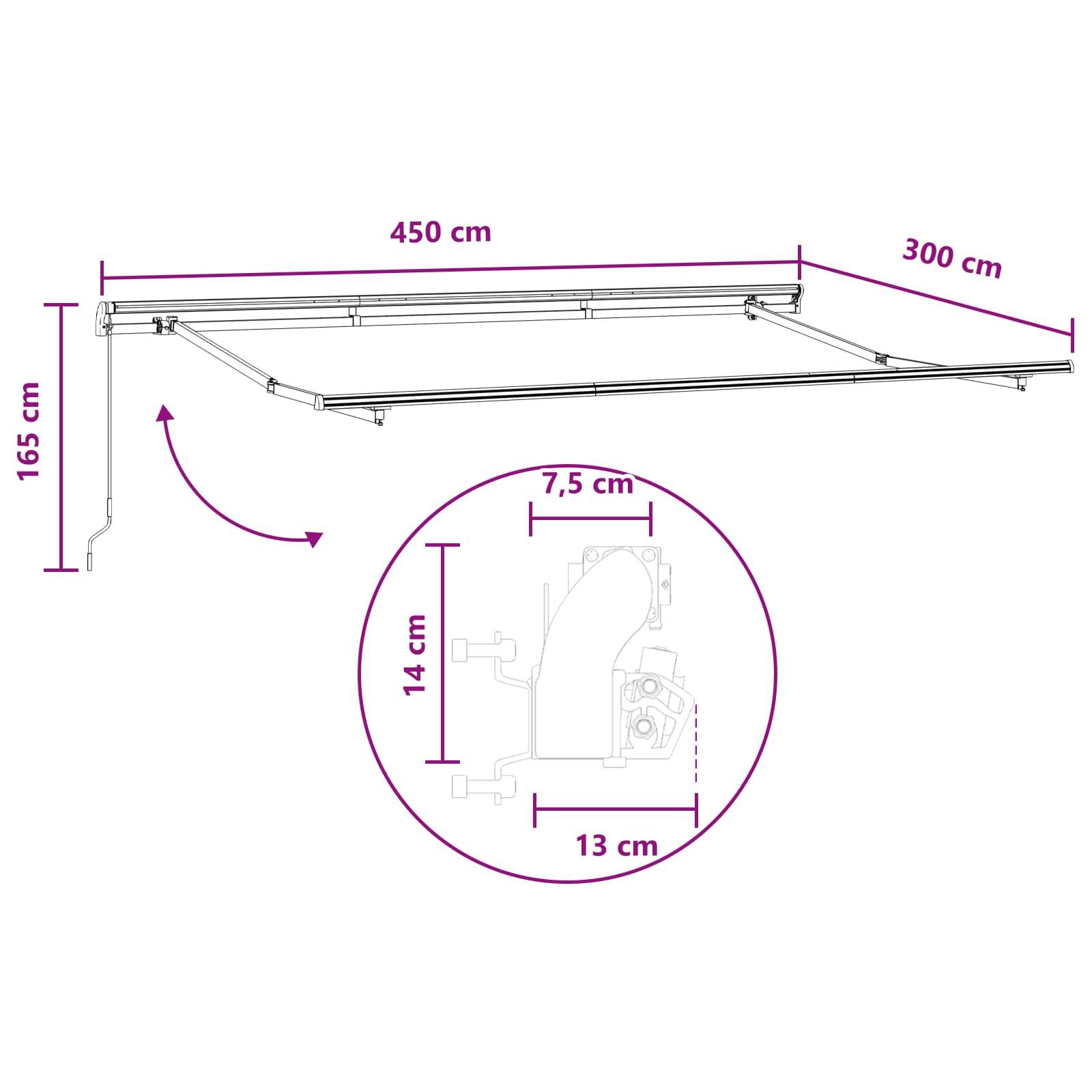 Inklapbaar Zonnescherm Lichtgrijs en wit. 450 × 300 cm image 6