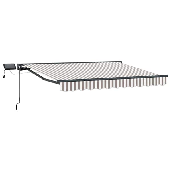 vidaXL Manuaalne varikatus LED-idega Helehall ja valge 4,5 &times; 3 m