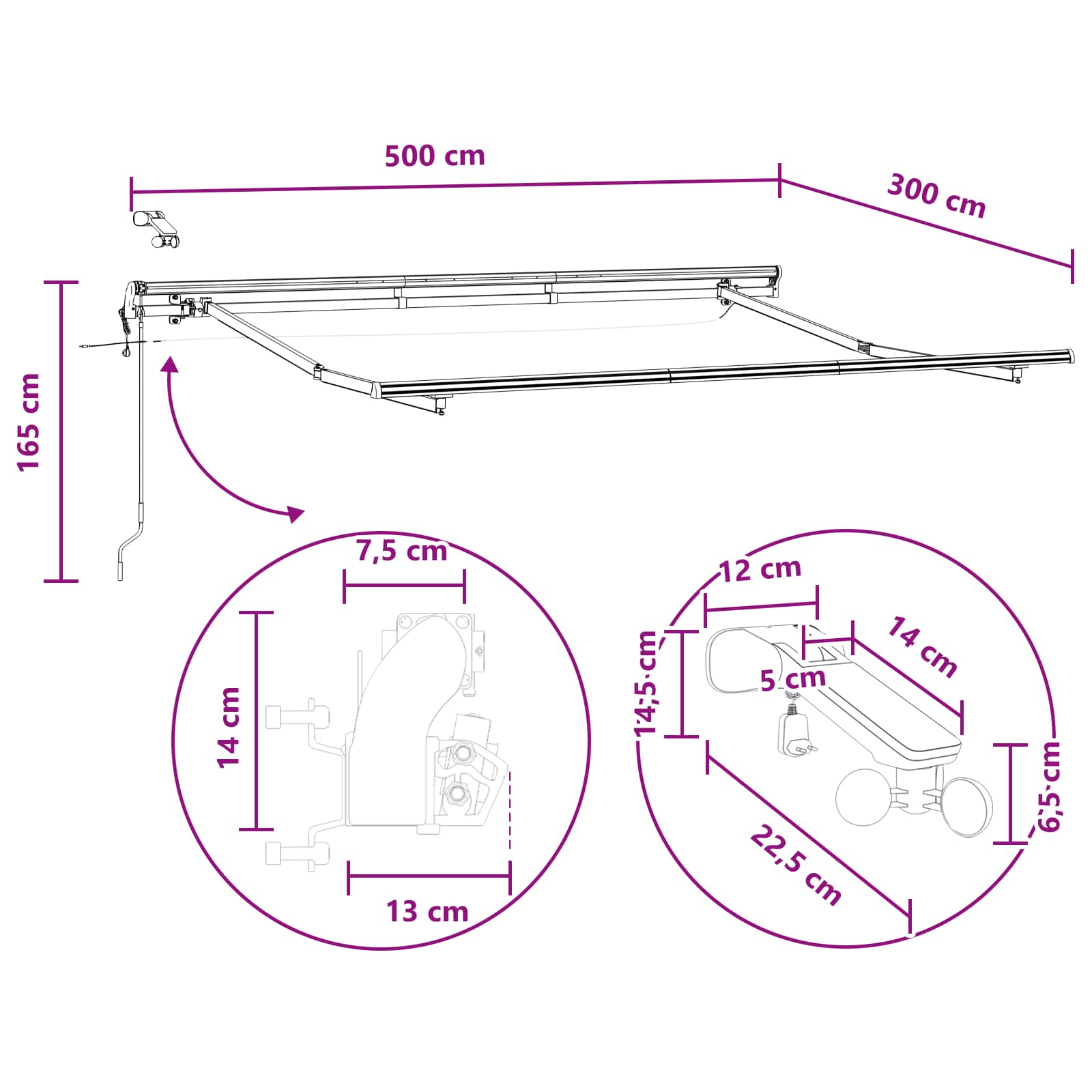 Inklapbaar Zonnescherm Lichtgrijs en wit. 500 × 300 cm image 10