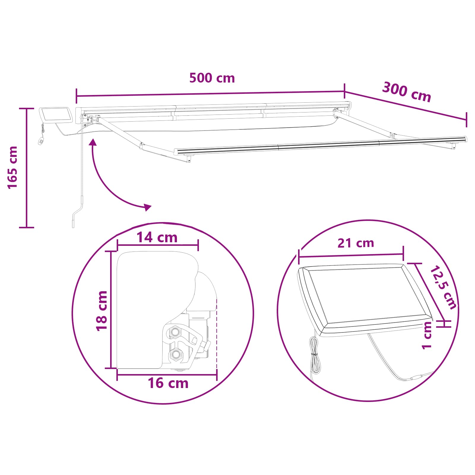 Handmatige Luifelhouder met LED's Lichtgrijs en wit. 5 x 3 m image 8