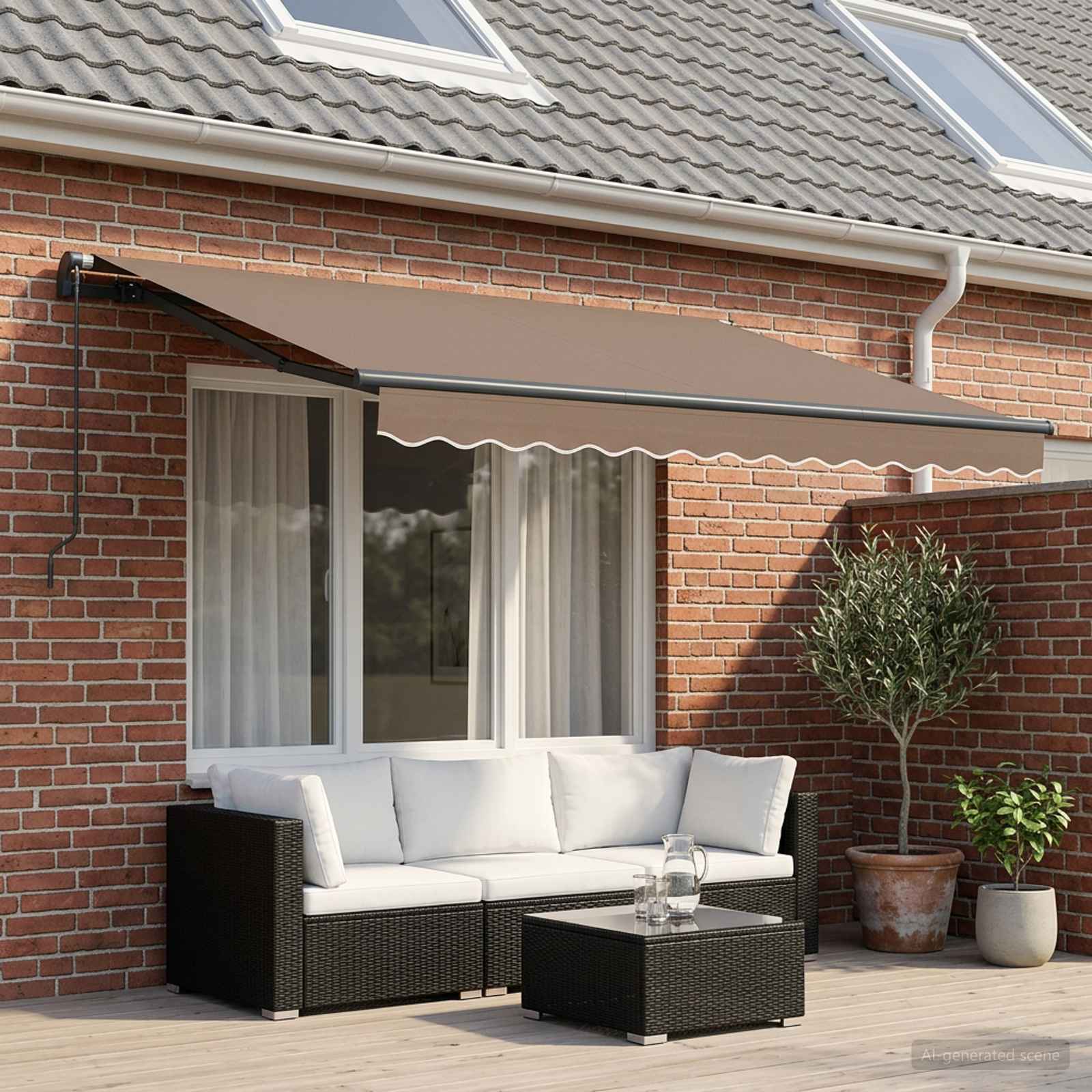 vidaXL Vlečna tenda Taupe 500 × 350 cm Poliester in aluminij