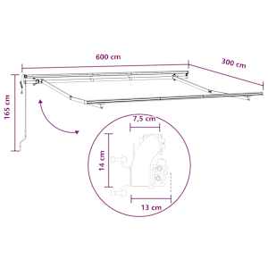 Stahovací markýza Světle šedá a bílá 600 × 300 cm - obrázek 8