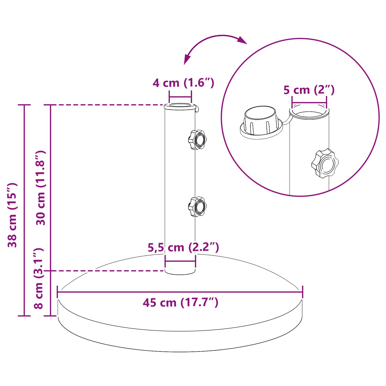 Parasolvoet voor 40-50 mm paal 26.45 kg Grijs Graniet en RVS image 10