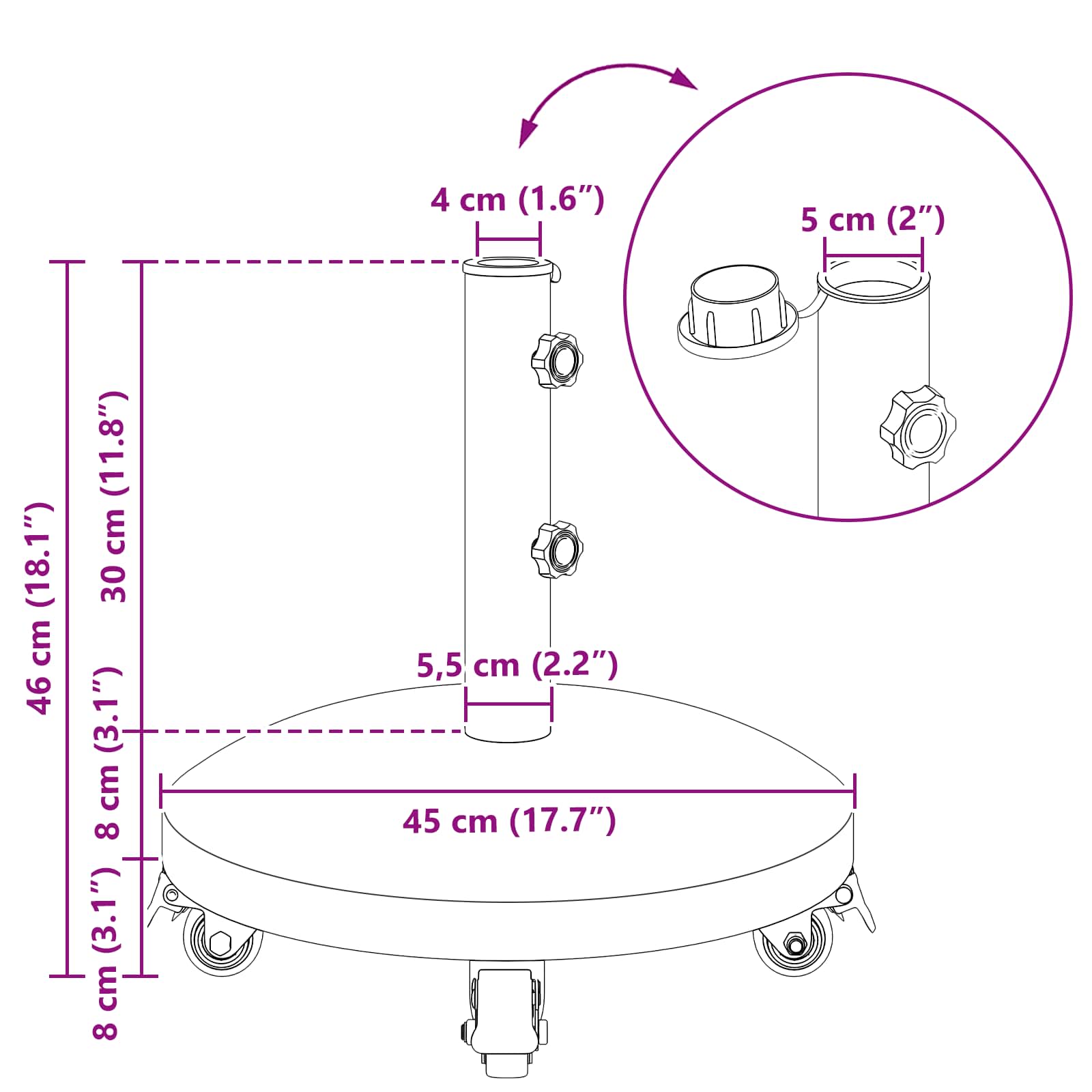 Graniet parasolvoet met wielen voor 4-5 cm stok 27.2 kg Grijs image 11
