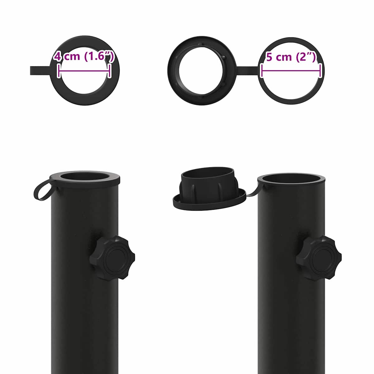 Parasolfodrør 0.6 kg Sort for 40-50 mm Pole - Billede 5