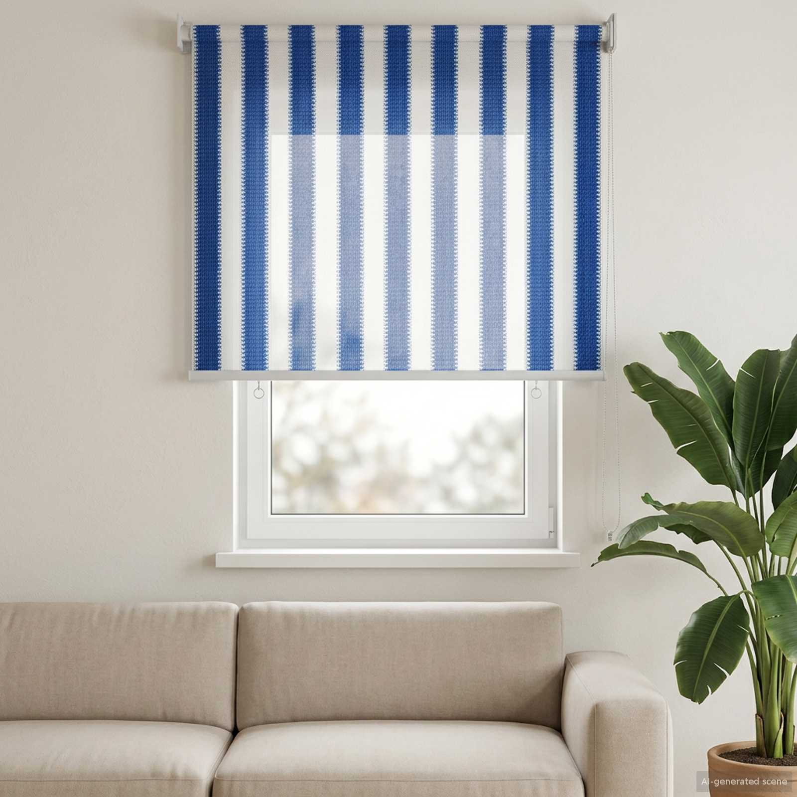 Buitenrolgordijn 90% UV-blok Blauw en Witte Streep 60 x 140 cm image 1