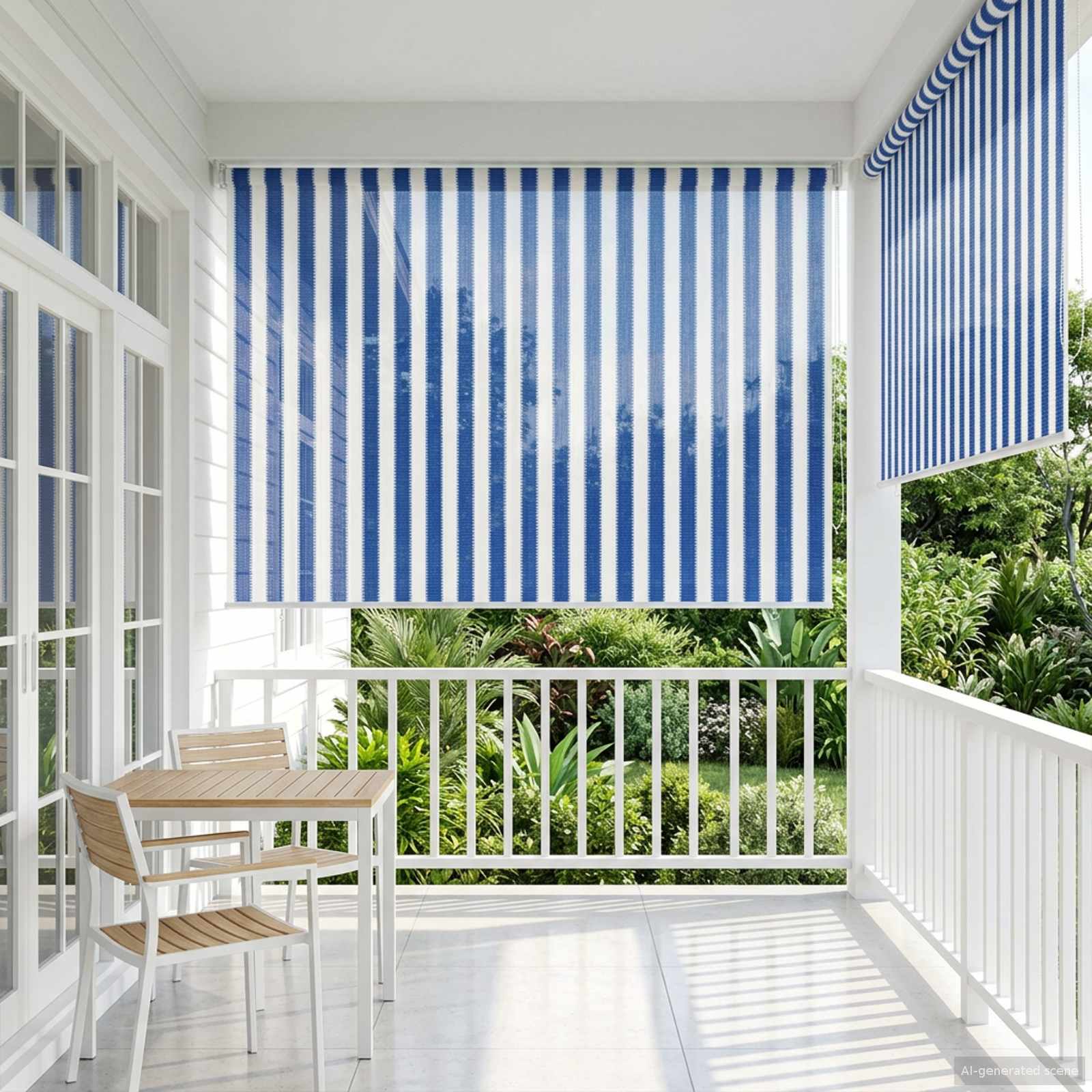 Buitenrolgordijn 90% UV-blok Blauw en Witte Streep 200 x 230 cm image 1