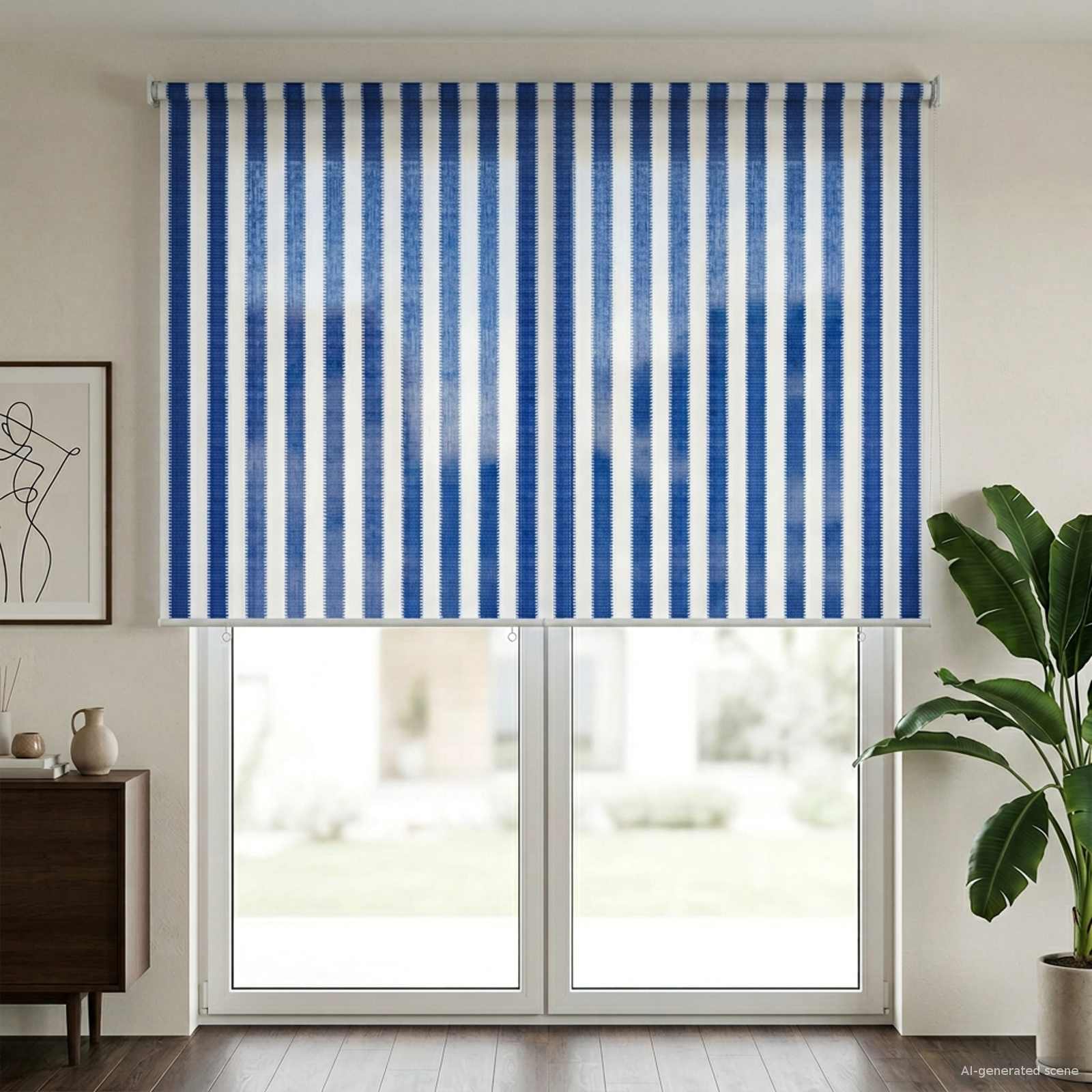 Buitenrolgordijn 90% UV-blok Blauw en Witte Streep 200 x 230 cm image 3