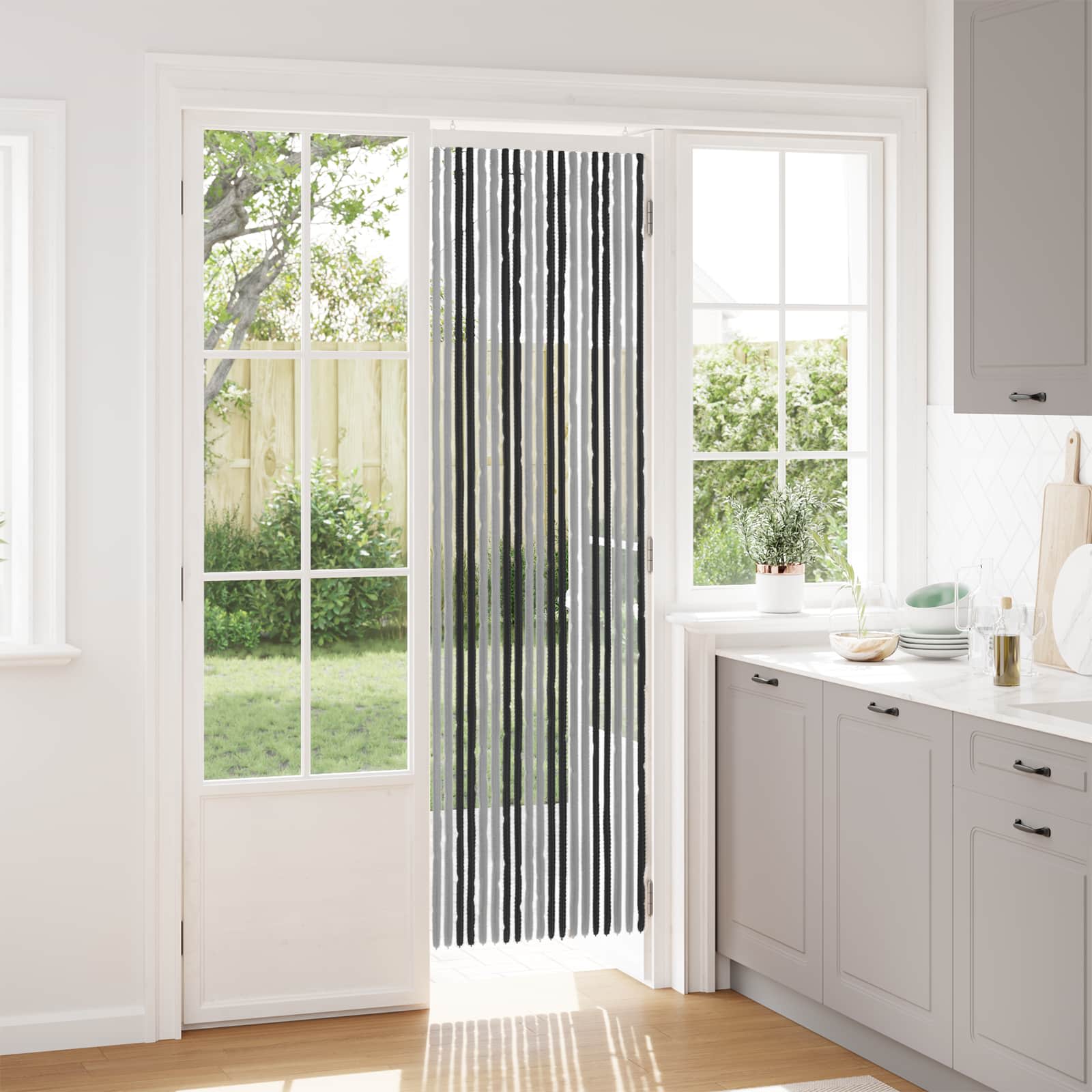 Κουρτίνα εντόμων Chenille Γκρι και Μαύρο 56 x 200 cm 100% PP