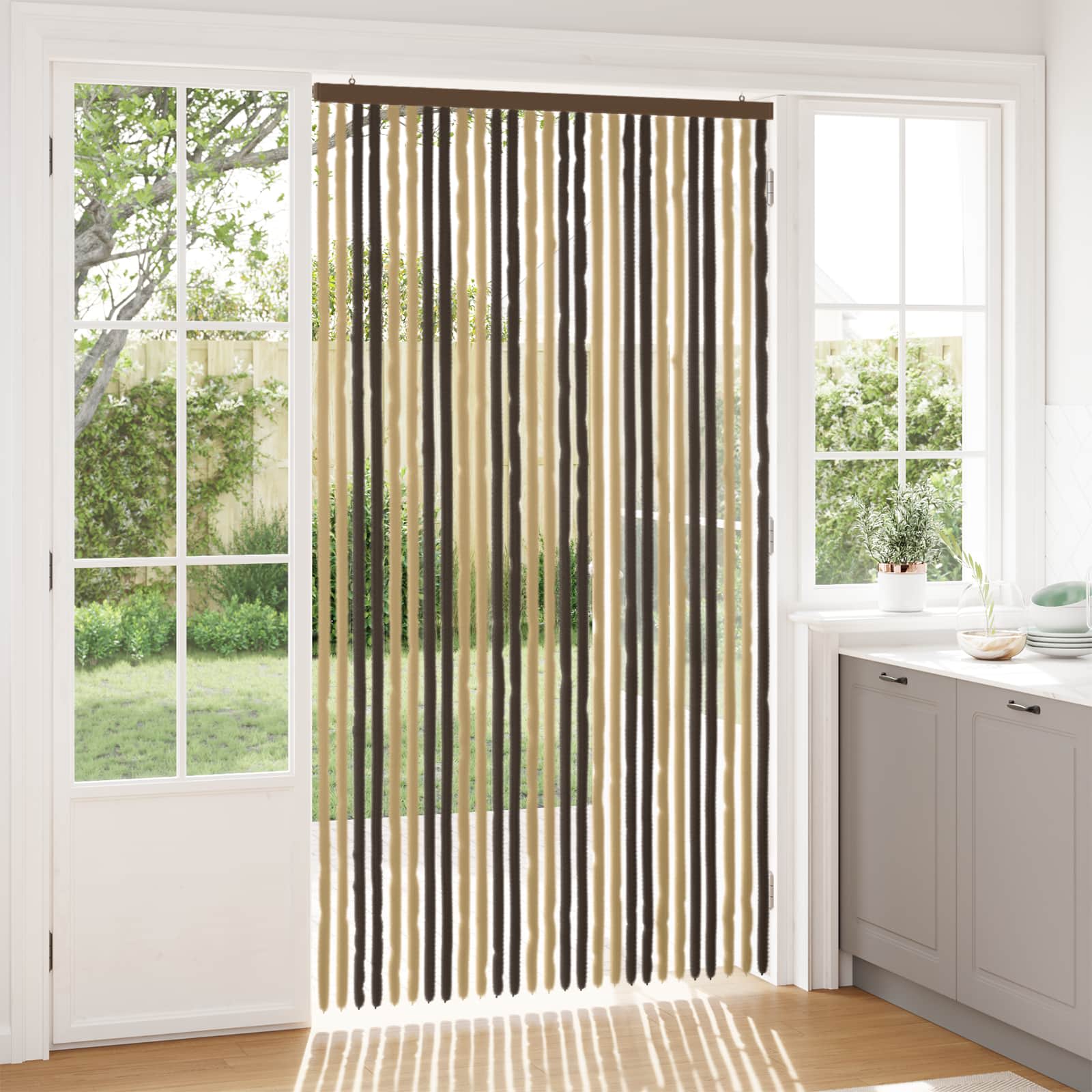 Insecten Gordijn Chenille Donkerbruin, Beige 118 x 220 cm image 1