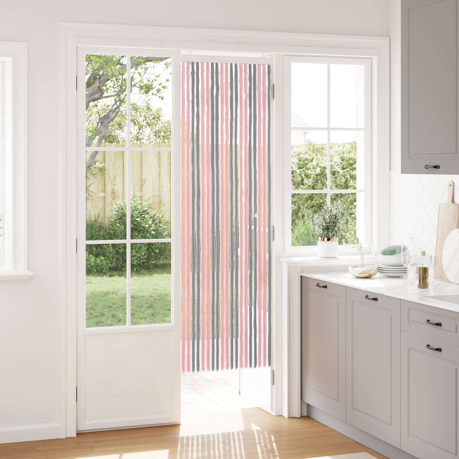Insecten Gordijn Chenille Zilvergrijs en Roze 56 x 185 cm image 1