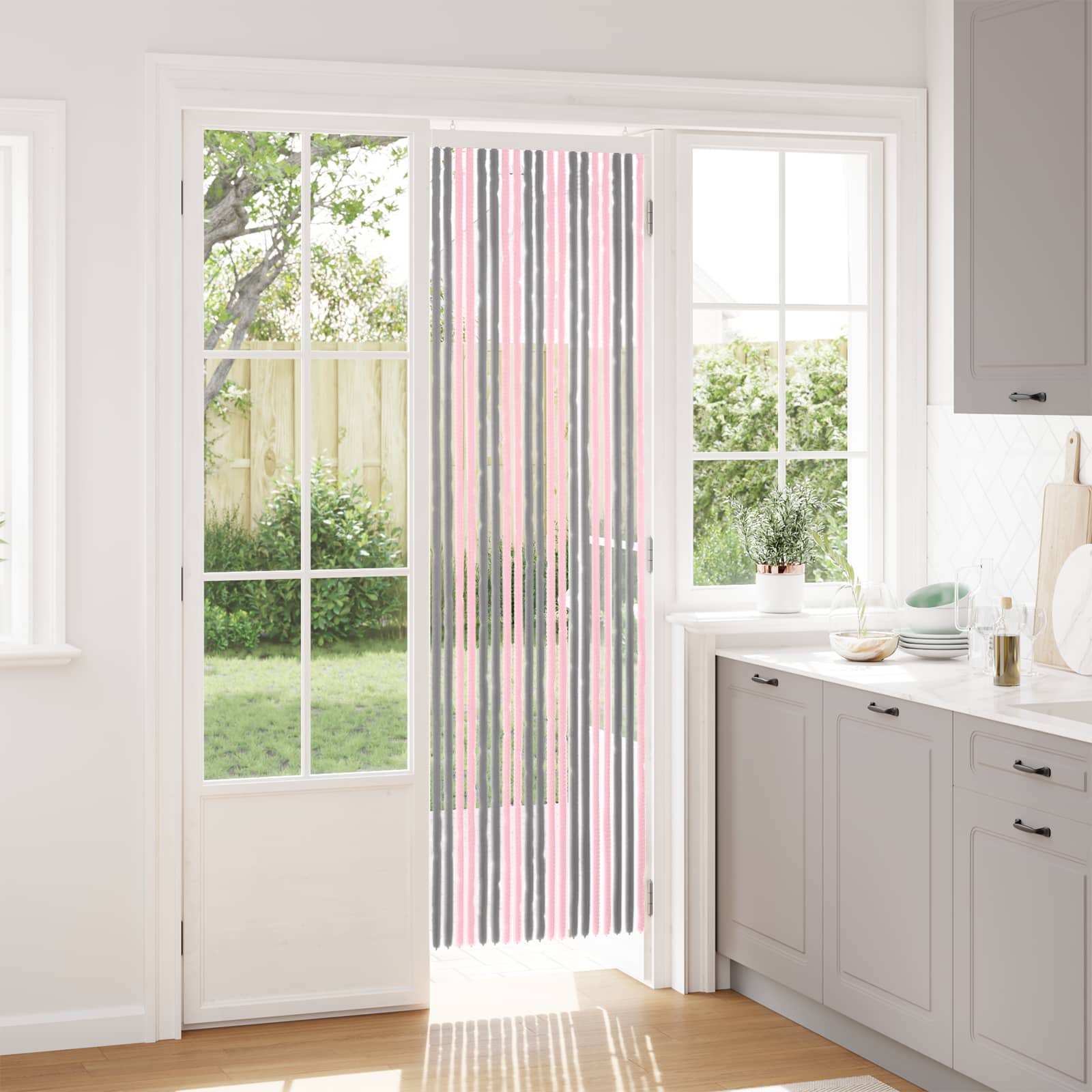 Insecten Gordijn Chenille Zilvergrijs en Roze 56 x 200 cm image 1