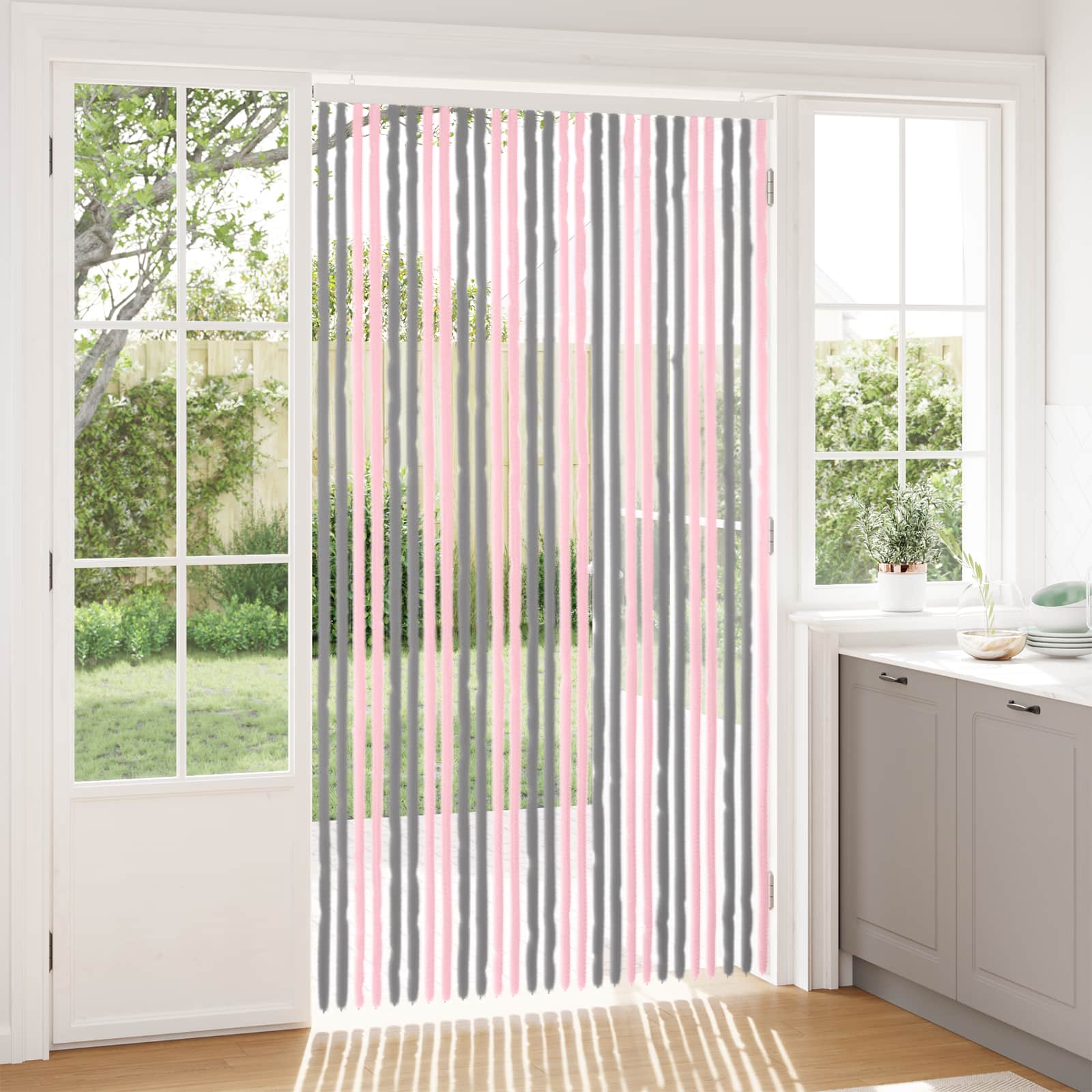 Insecten Gordijn Chenille Zilvergrijs en Roze 118 x 220 cm image 1