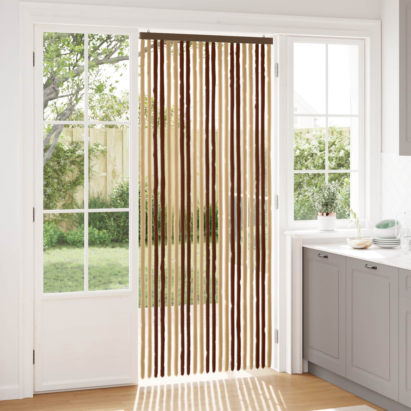 Insecten Gordijn Chenille Bruin en beige 90 x 220 cm 100% PP image 1