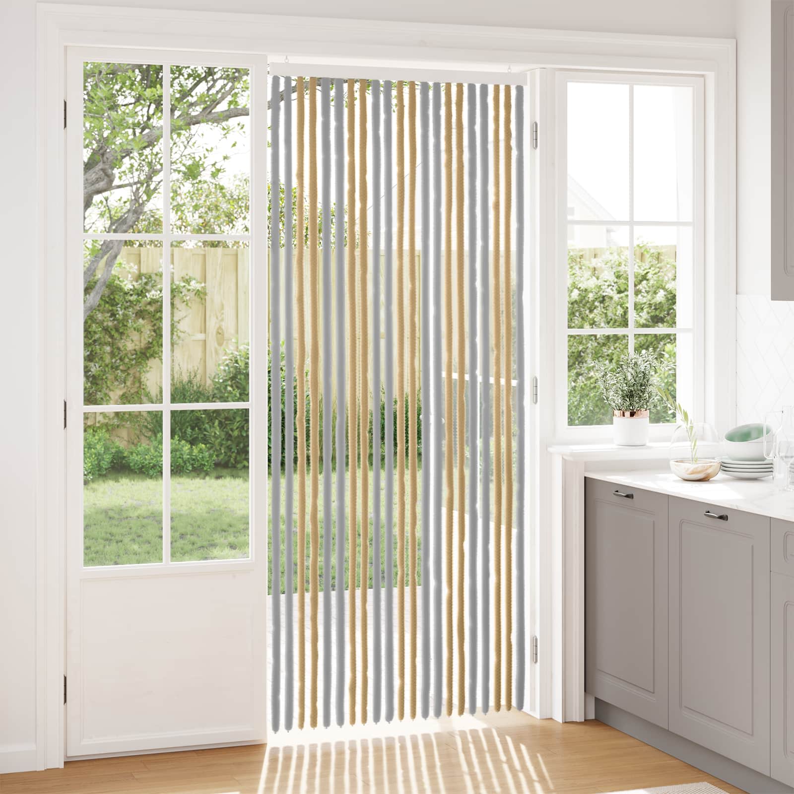 Insecten Gordijn Chenille Grijs en Beige 90 x 220 cm 100% PP image 1
