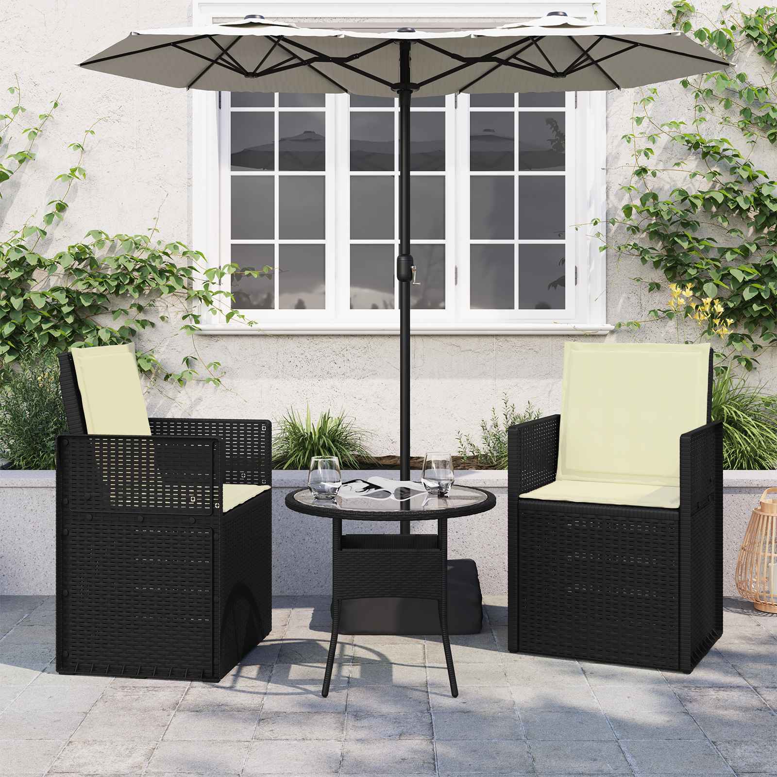 Zit- en Rugkussens 2 pcs Crèmekleurig 47 x 45 x 2 cm Polyester image 1