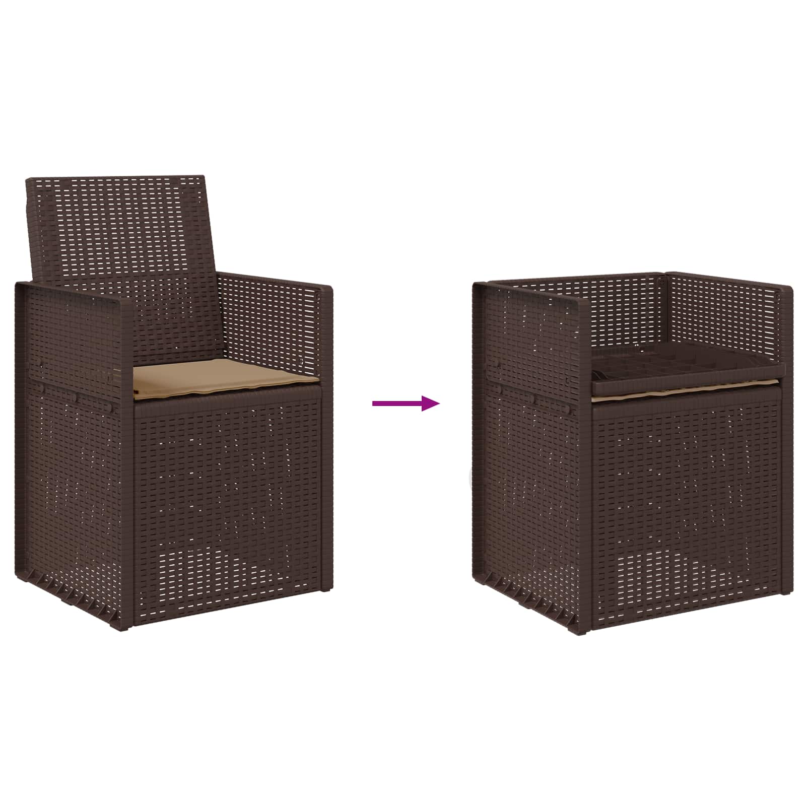 Vrtni jedilni stoli 2 pcs Rjava in taupe PP - slika 9