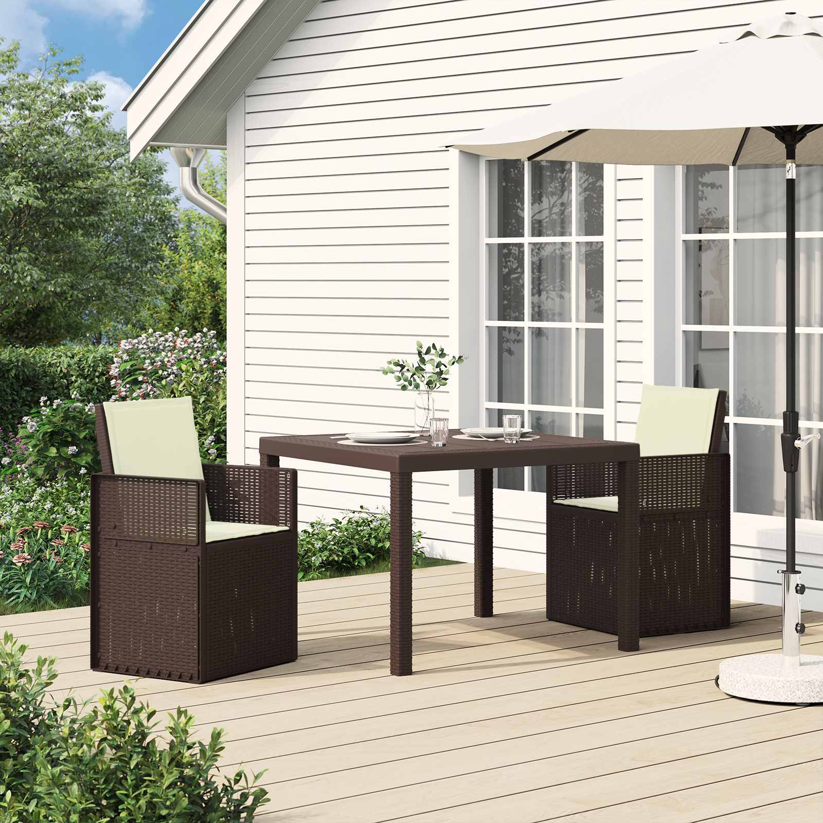 vidaXL Scaune de Dining pentru Grădină 2 pcs Maro și Crem PP