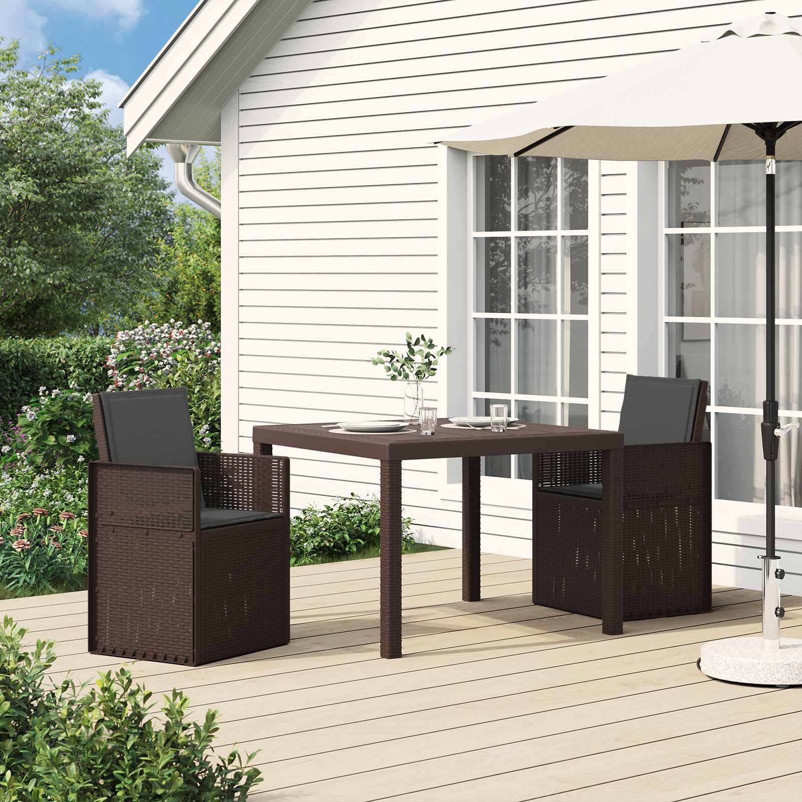 vidaXL Scaune de Dining pentru Grădină 2 pcs Maro și Antracit PP