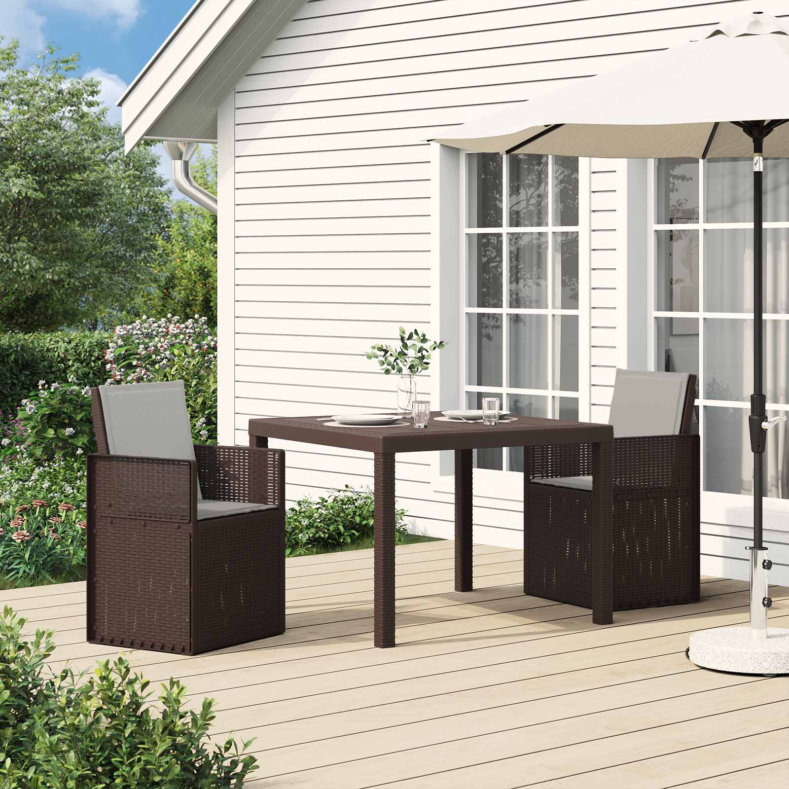 vidaXL Scaune de Dining pentru Grădină 2 pcs Maro și gri deschis PP