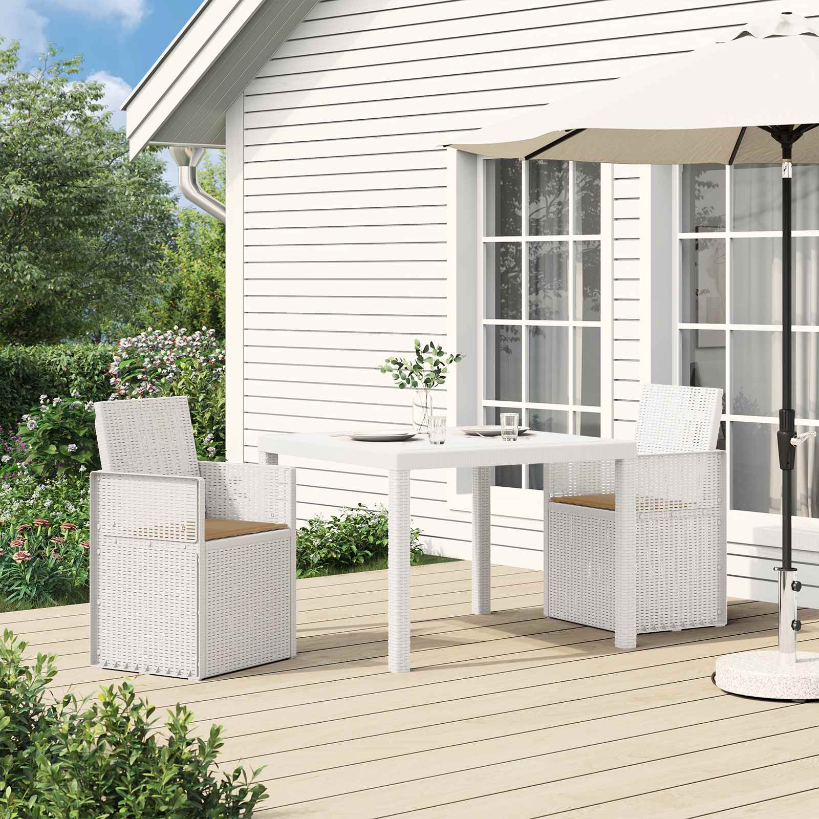 vidaXL Scaune de Dining pentru Grădină 2 pcs Alb și taupe PP