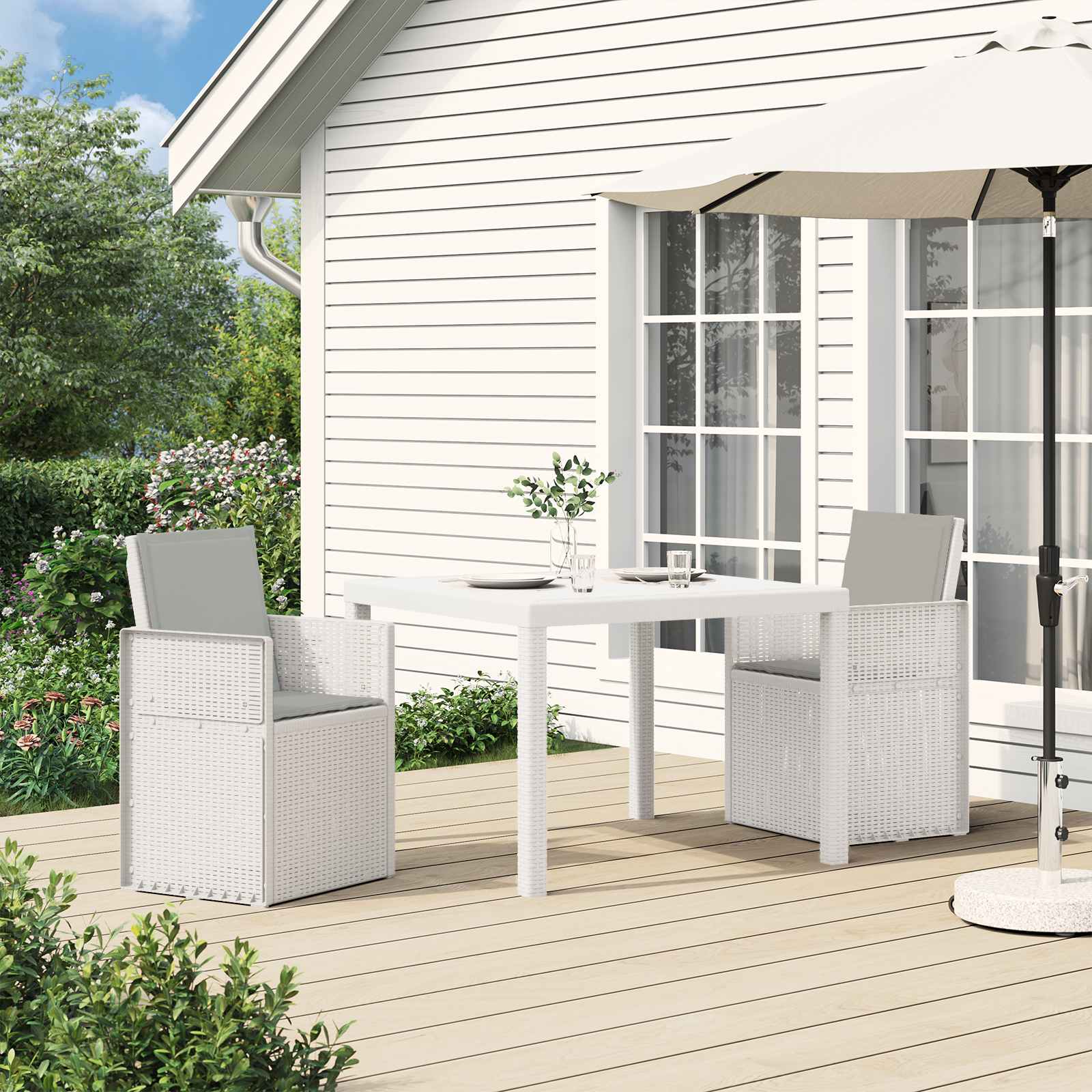 vidaXL Scaune de Dining pentru Grădină 2 pcs Alb și gri deschis PP