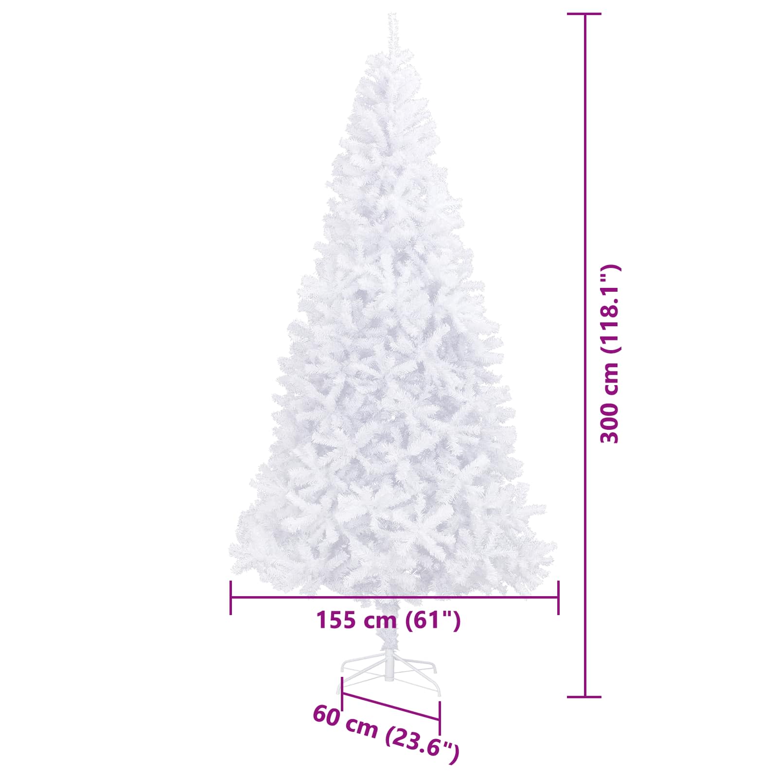 Umestno božično drevo med 300 LED Bela 300 cm PVC in jeklo